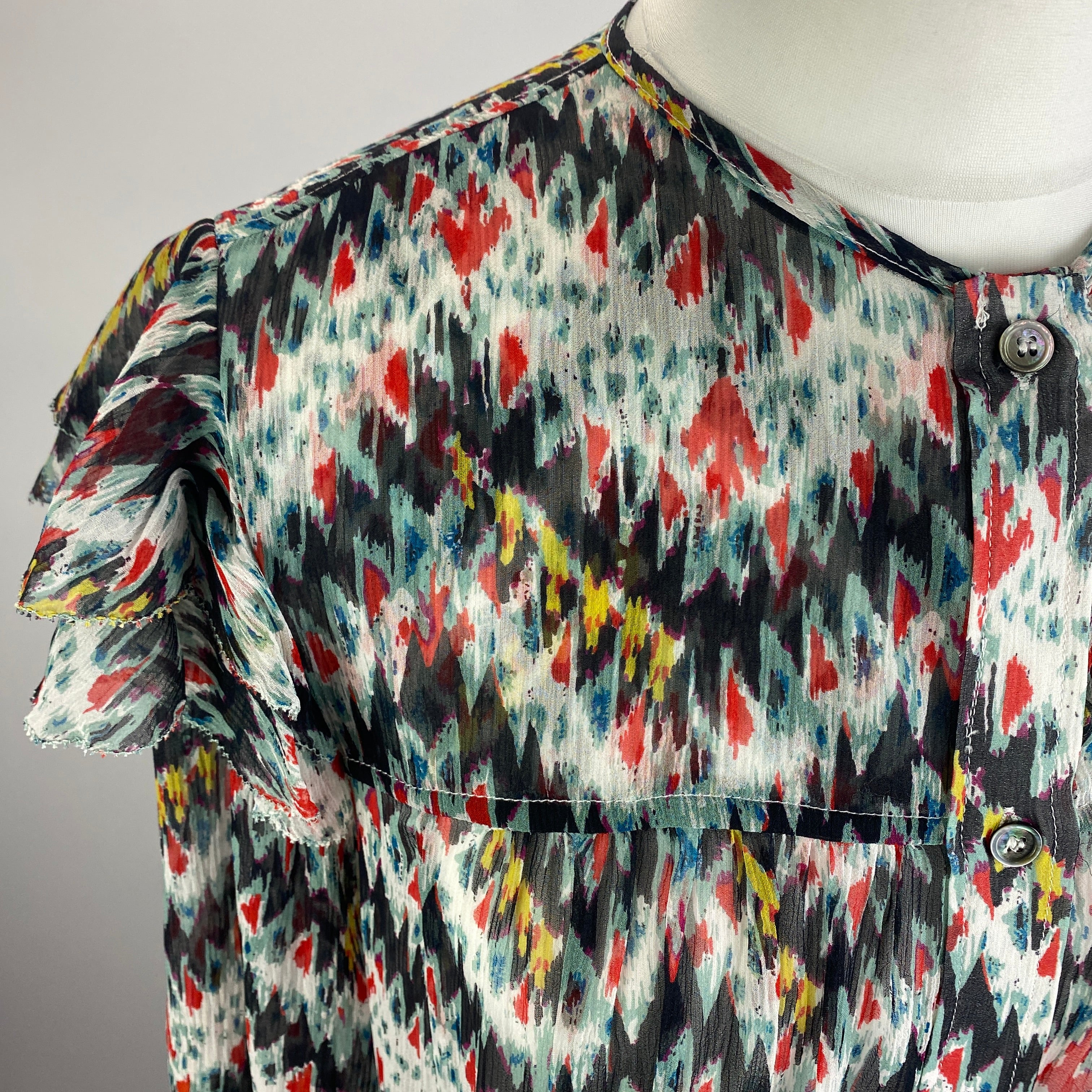 Isabel Marant Etoile New Ikat Print Silk Chiffon Maxi Dress XXS/XS