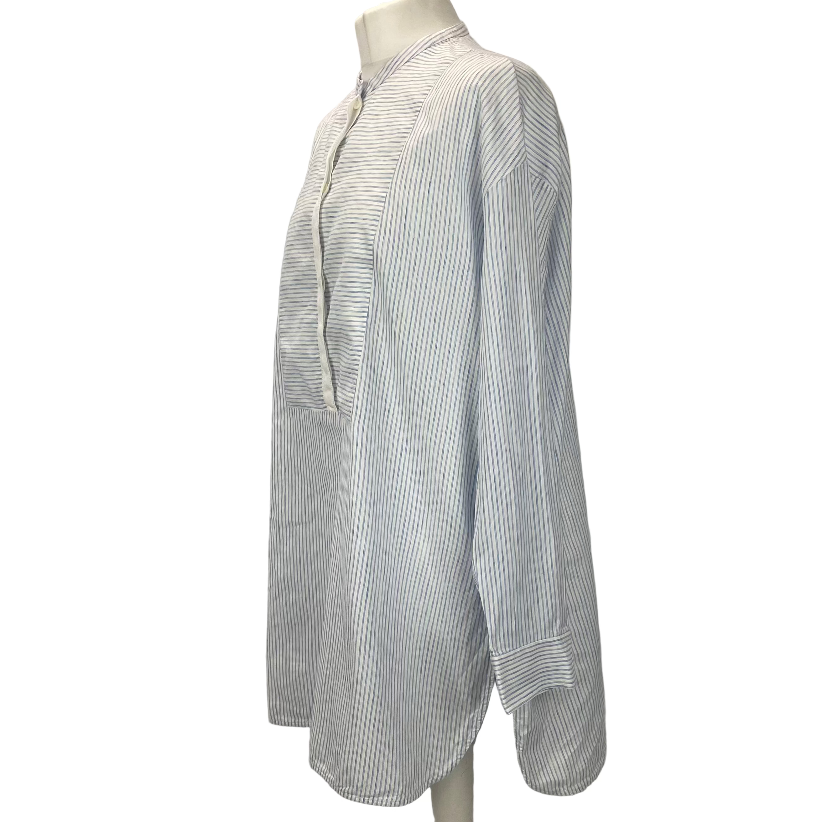 Loro Piana £1600 Blue & White Pinstripe Linen & Cotton Tunic XXL