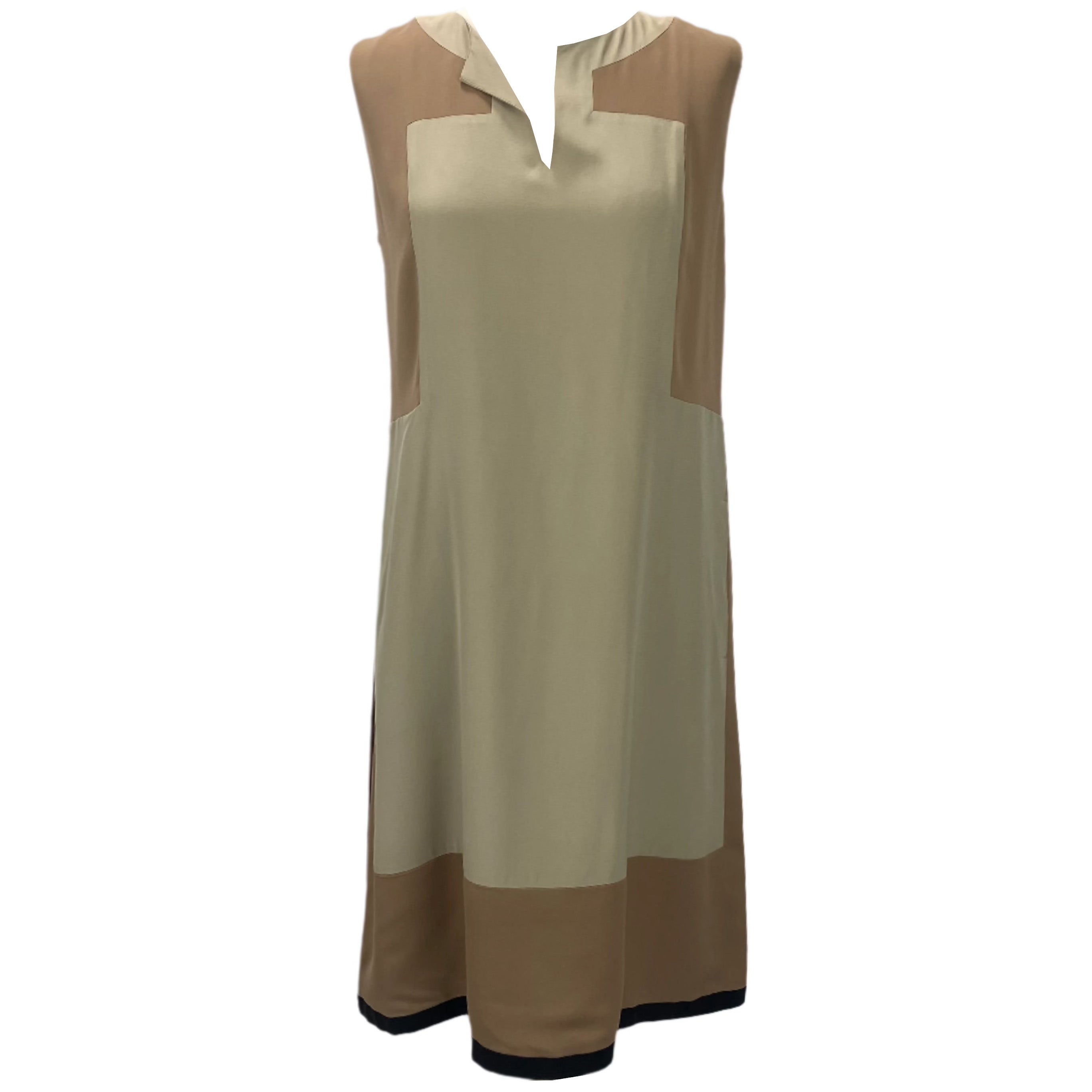 Loro Piana Fawn & Putty Panelled Silk Midi Dress M