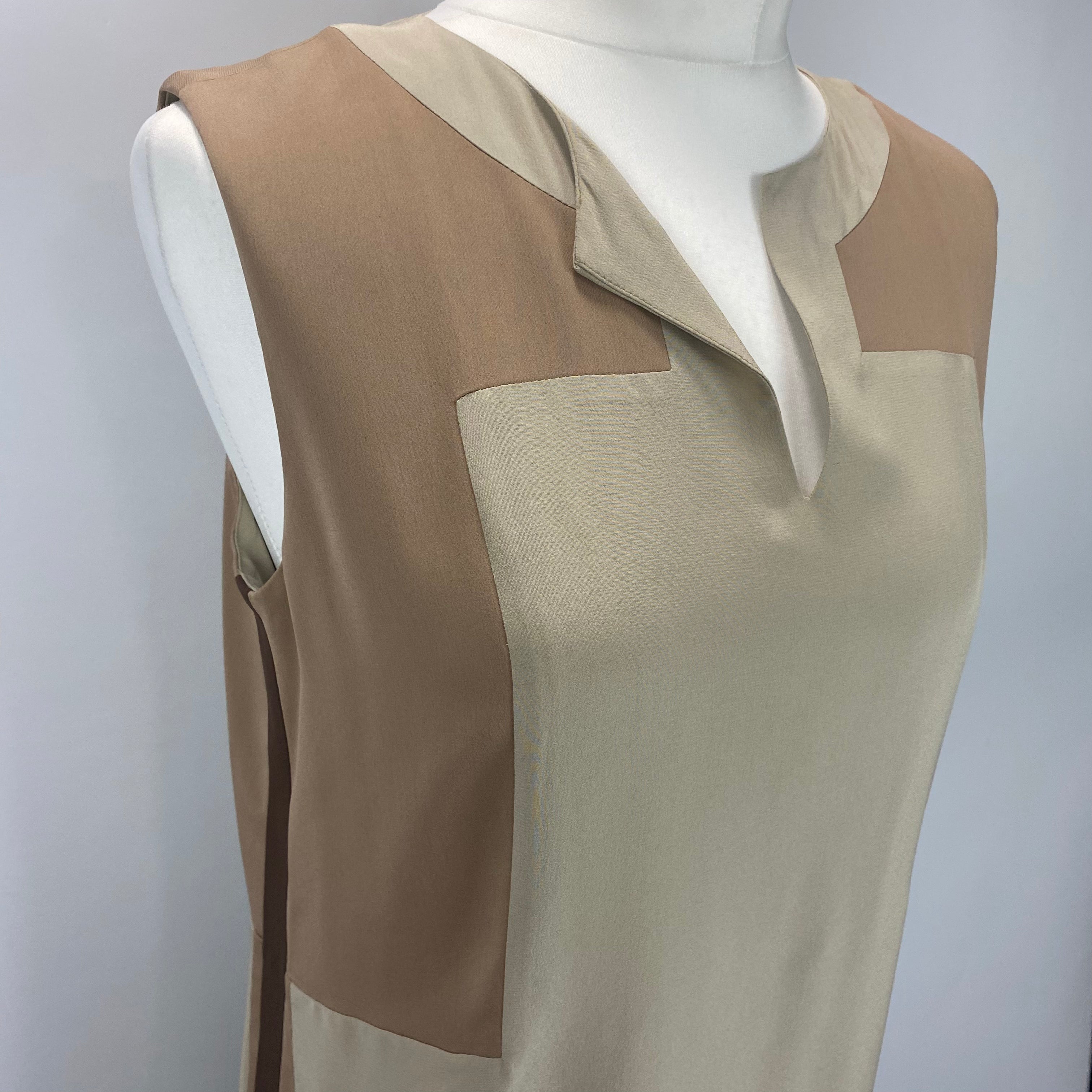 Loro Piana Fawn & Putty Panelled Silk Midi Dress M