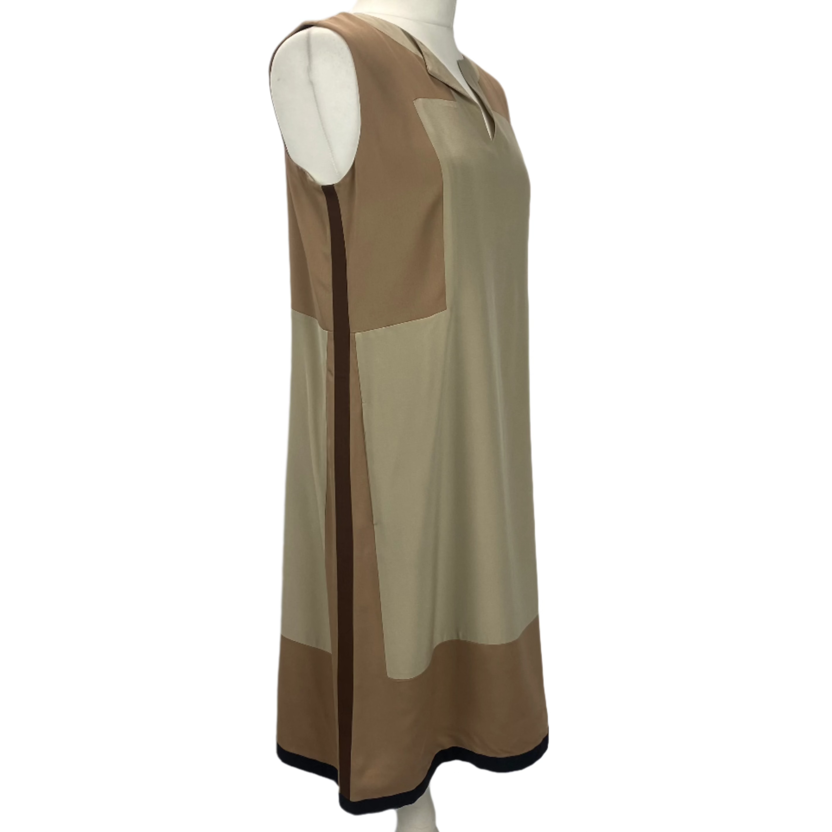 Loro Piana Fawn & Putty Panelled Silk Midi Dress M