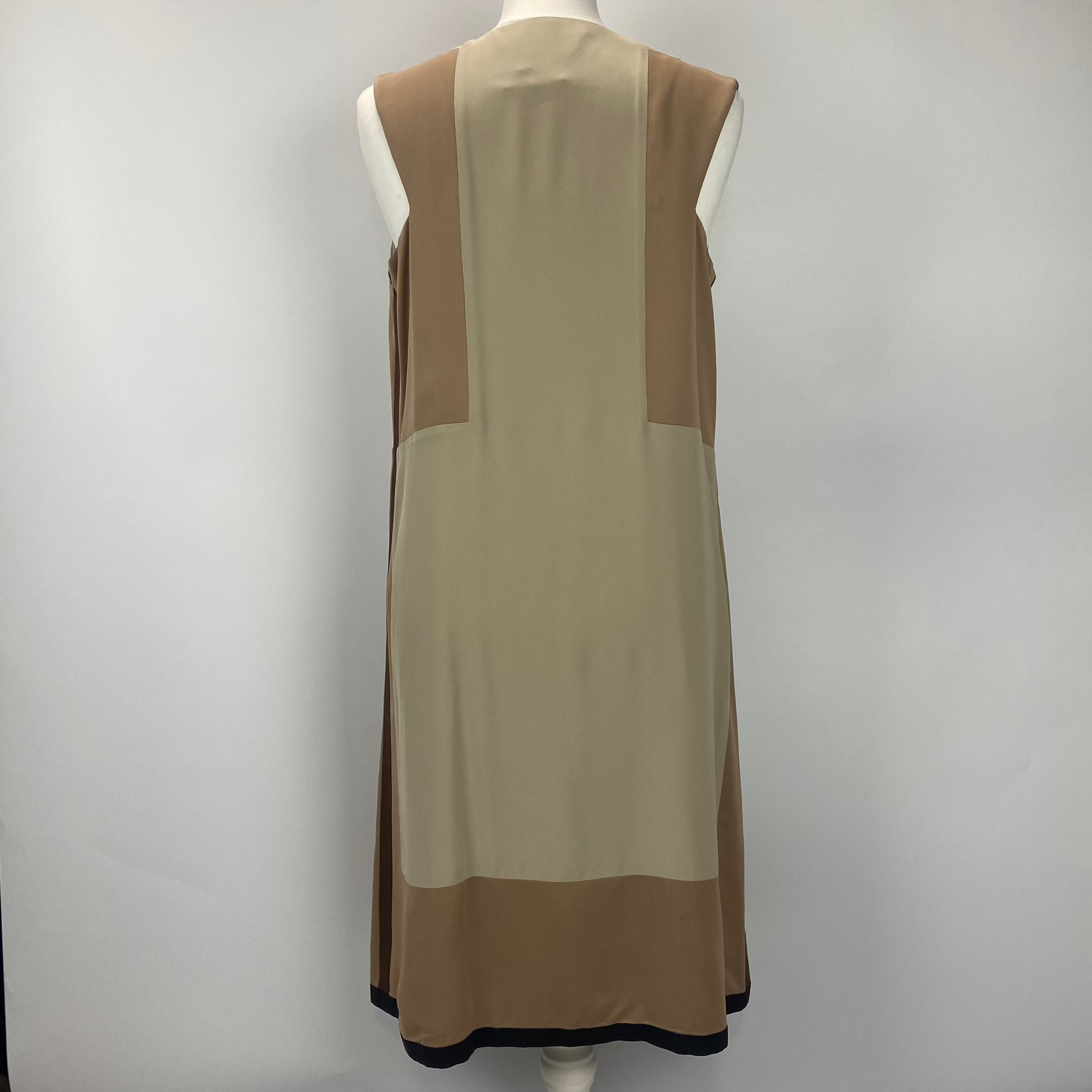 Loro Piana Fawn & Putty Panelled Silk Midi Dress M