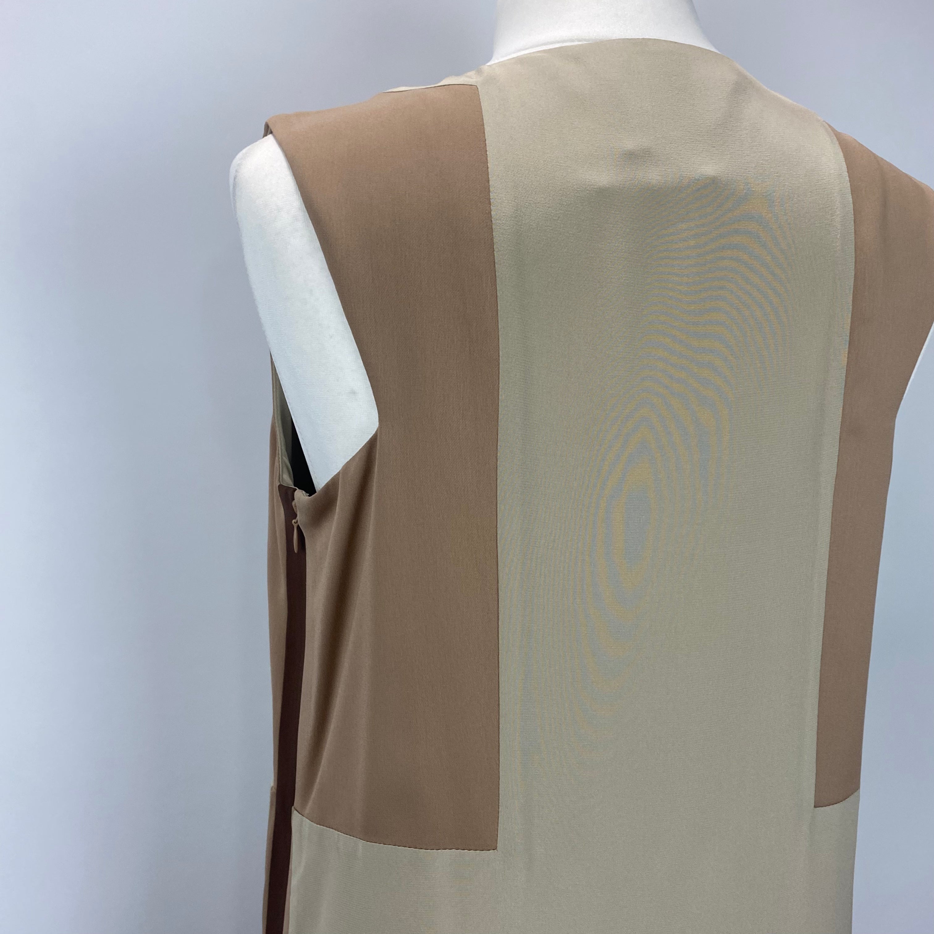 Loro Piana Fawn & Putty Panelled Silk Midi Dress M