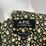 A.P.C. Green & Ecru Cherry Print Silk Blouse M