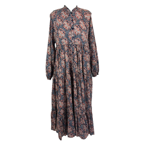 By Timo £360 Navy Floral & Dotty Print Cotton Maxi Dress S/M/L