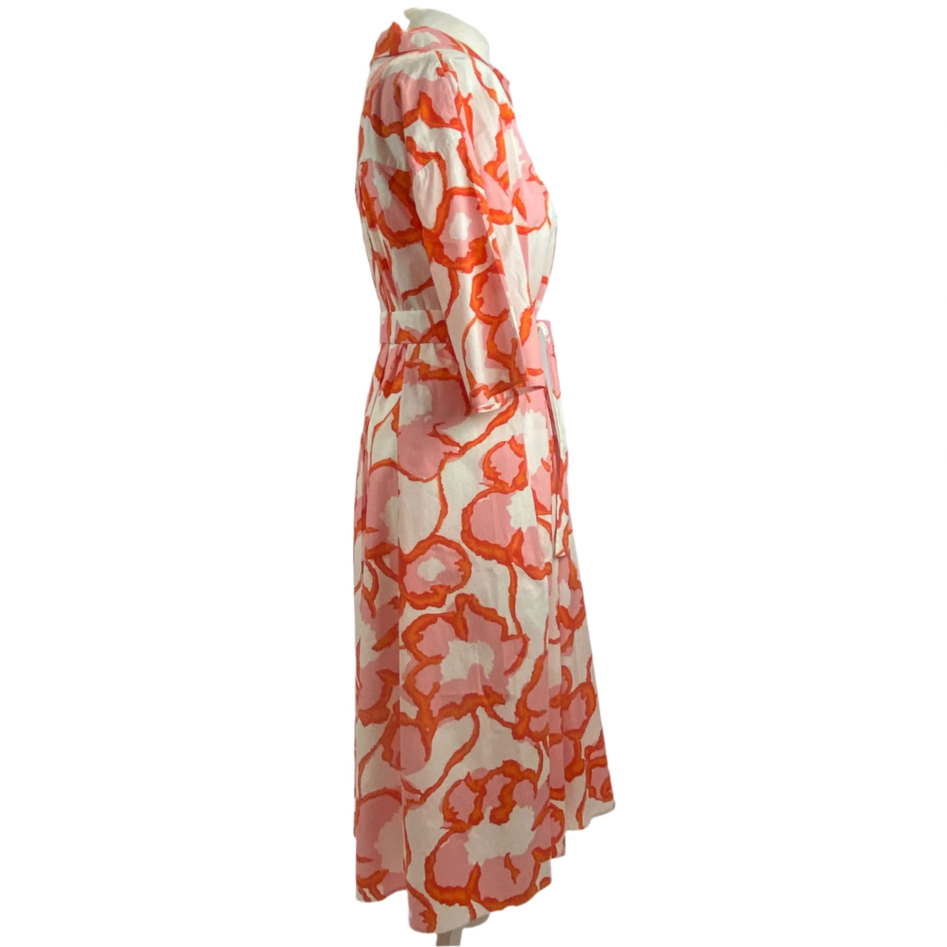Piazza Sempione $995 Pink Orange & White Print Stretch Cotton Shirtdress M/L/XL/XXL