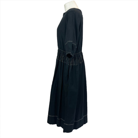 Y.M.C. Midnight Cotton Flannel Topstitched Midi Dress L