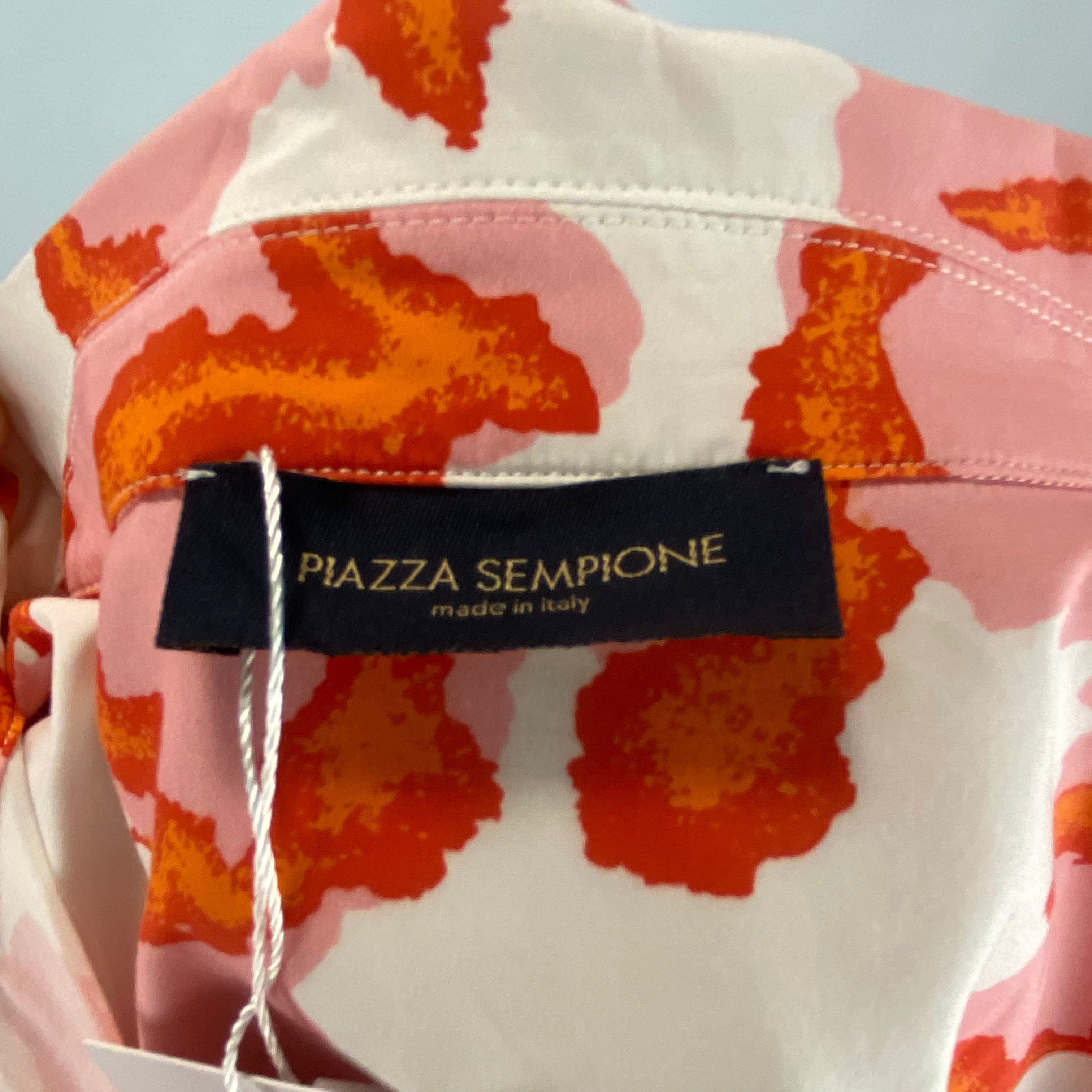 Piazza Sempione $995 Pink Orange & White Print Stretch Cotton Shirtdress M/L/XL/XXL