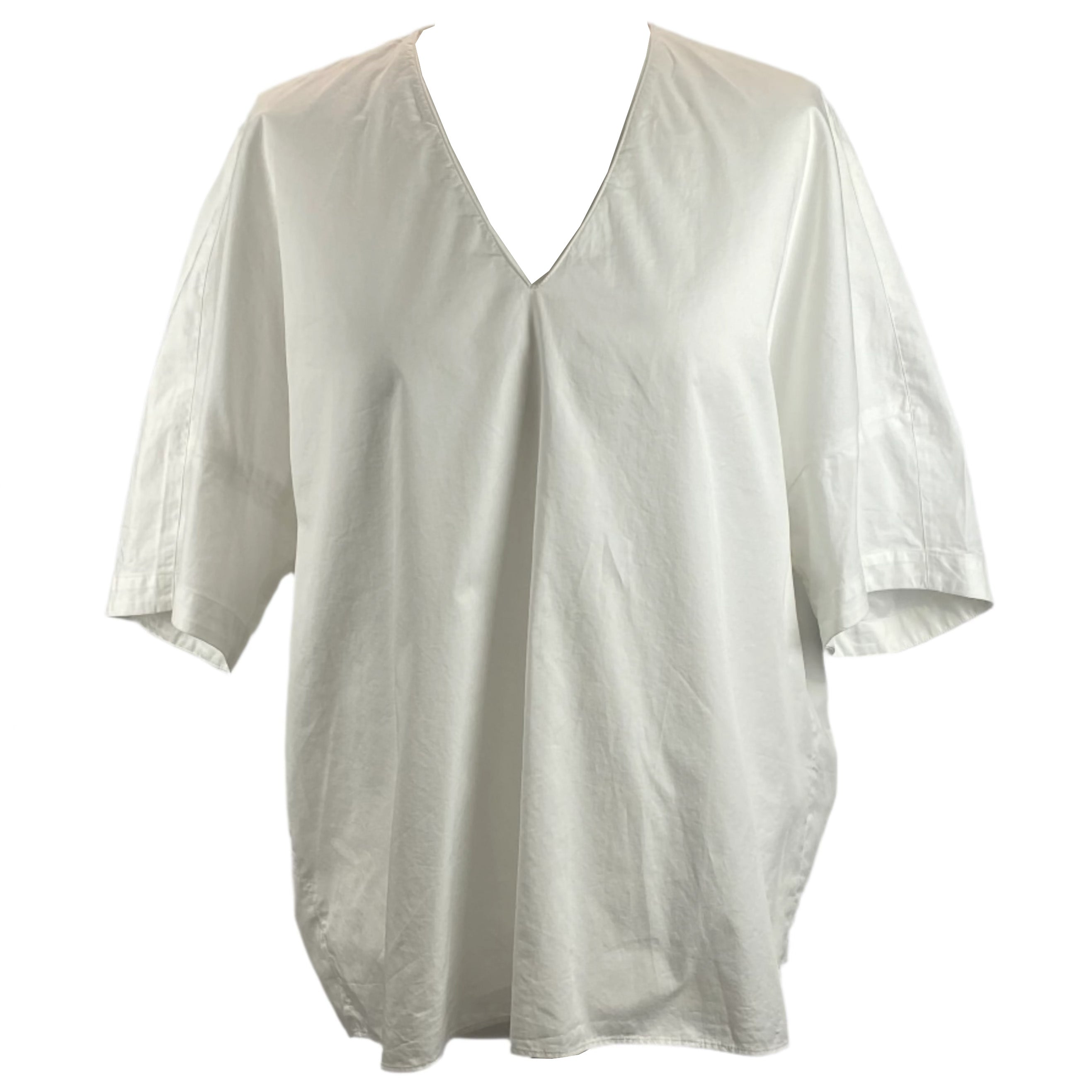 Tibi Crisp White Poplin Cotton V Neck Top S/M