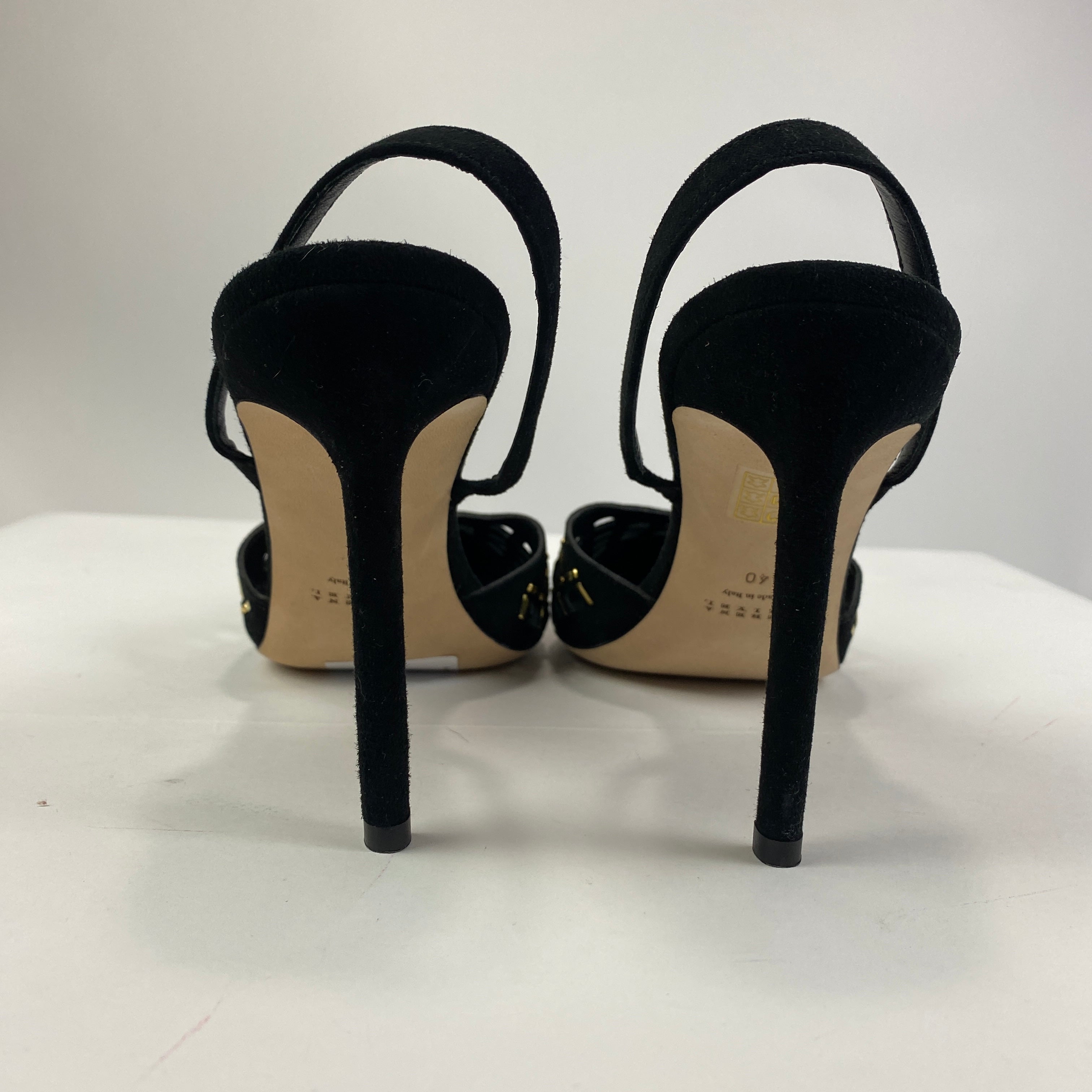 Serena Uziyel New £497 Black Suede & Gold Slingback Heels 40