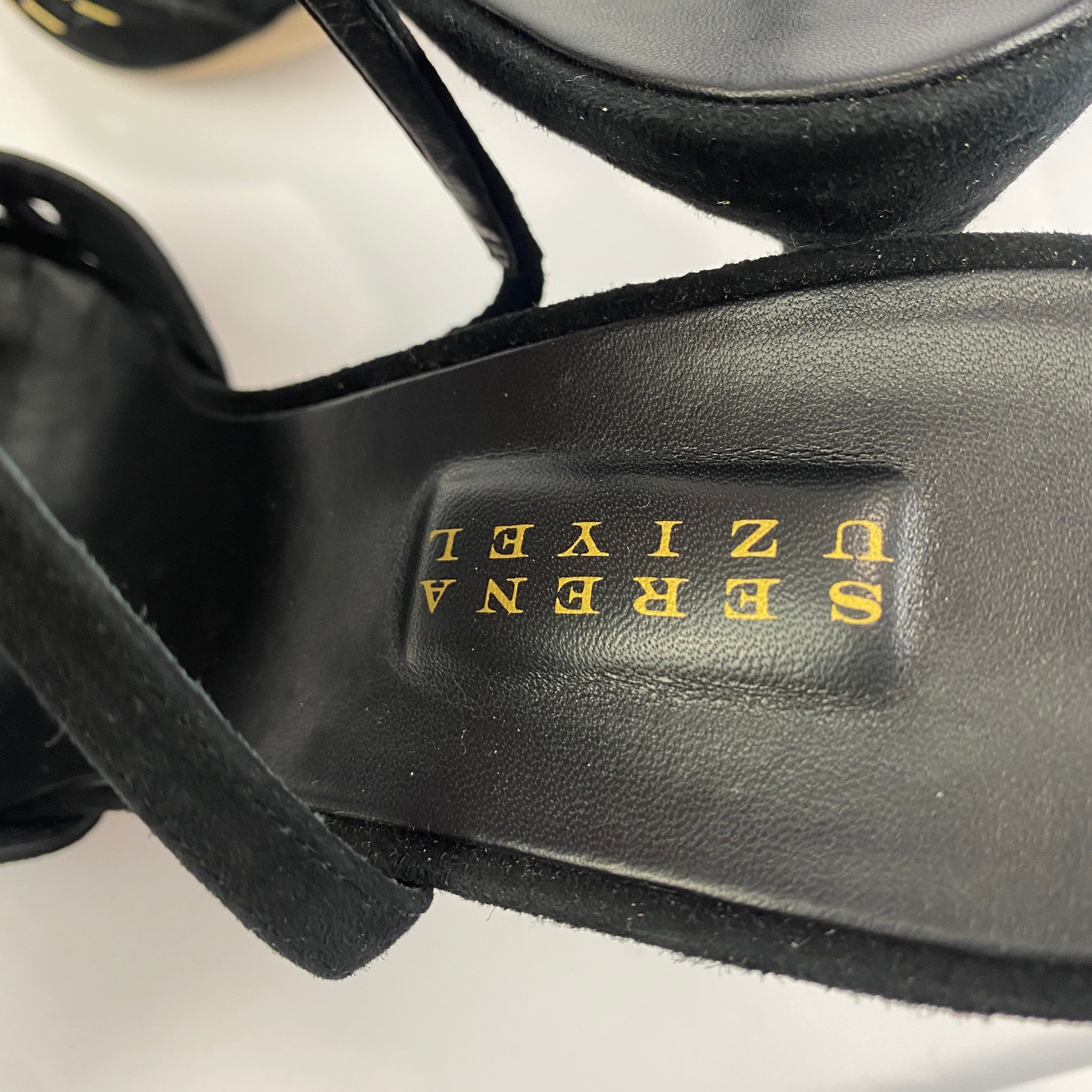 Serena Uziyel New £497 Black Suede & Gold Slingback Heels 40