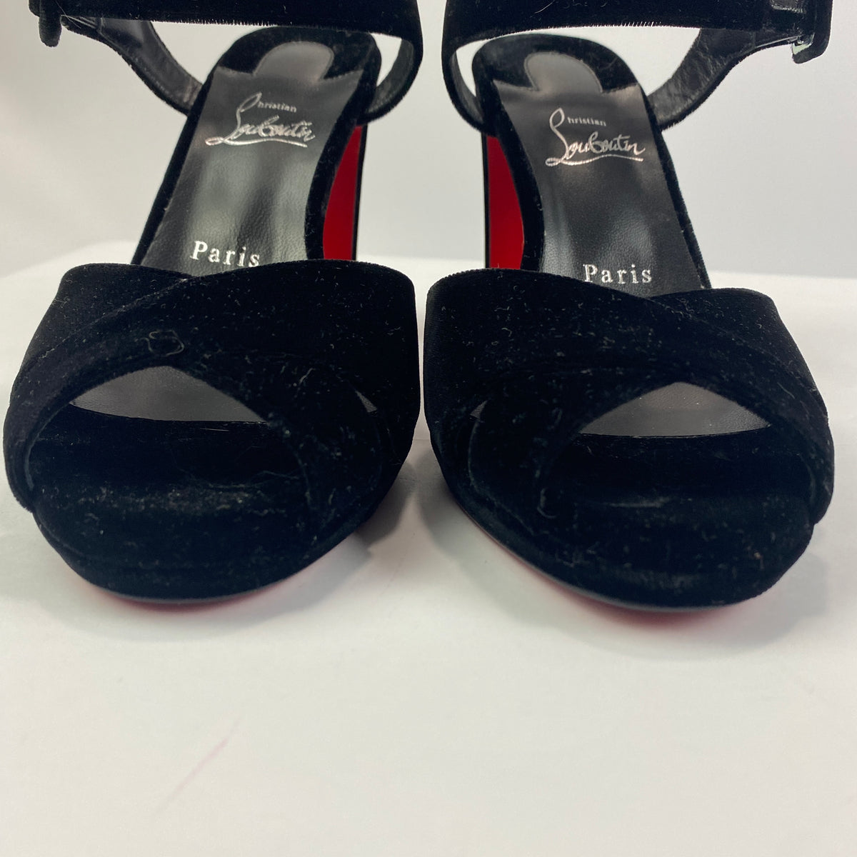 Christian Louboutin New £945 Black Velvet Cora 100 Sandals 40