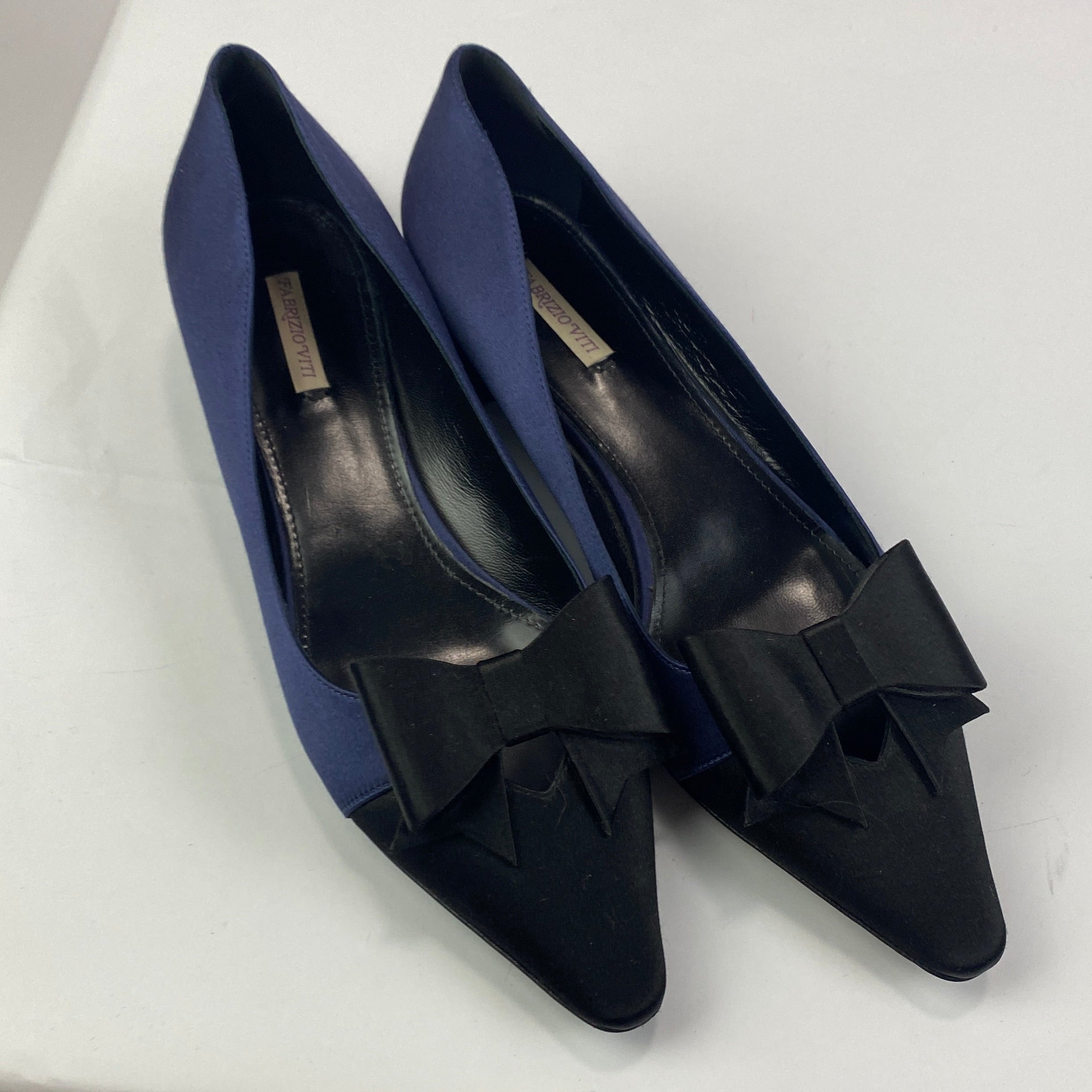 Fabrizio Viti New £440 Navy & Black Silk Bow Pumps 41