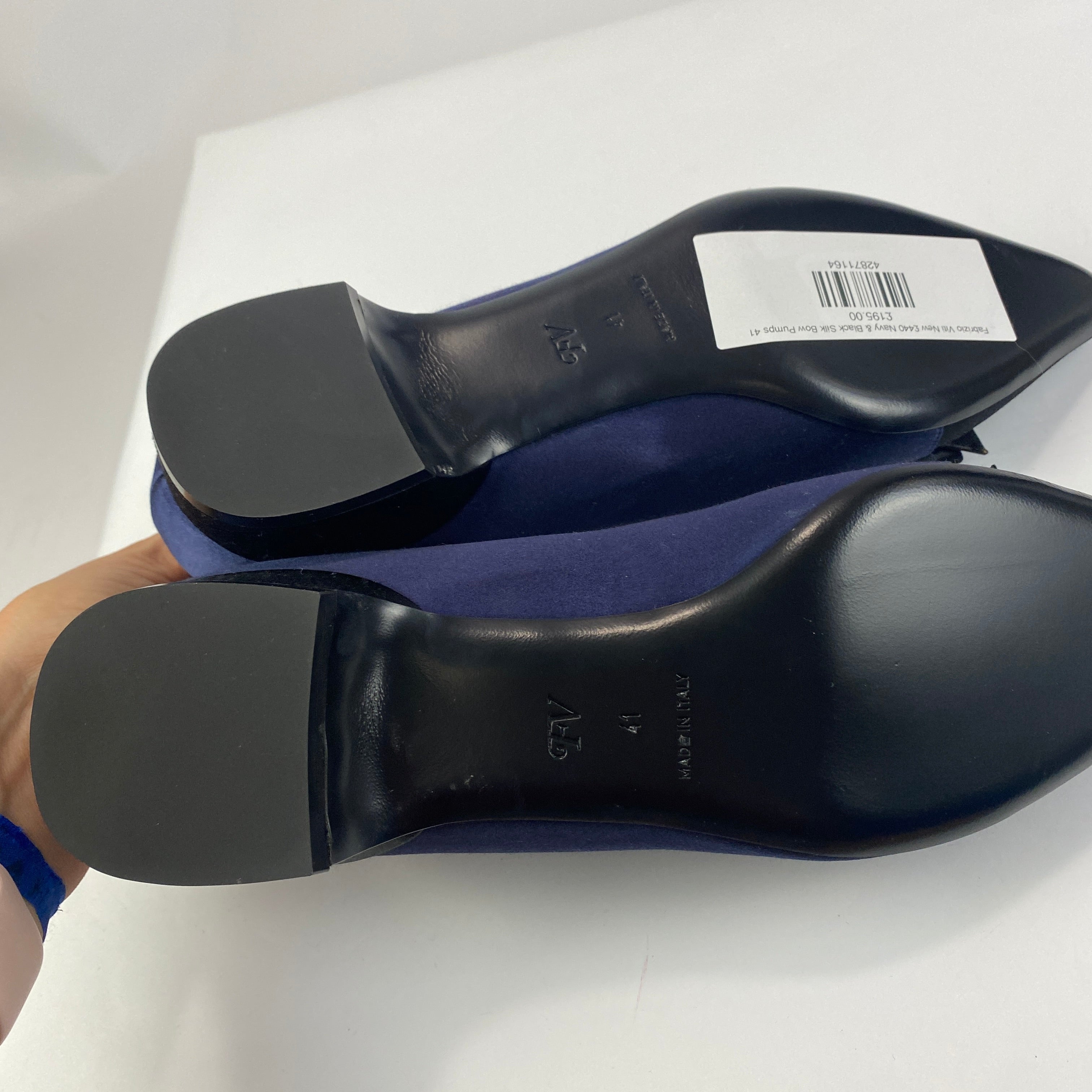 Fabrizio Viti New £440 Navy & Black Silk Bow Pumps 41