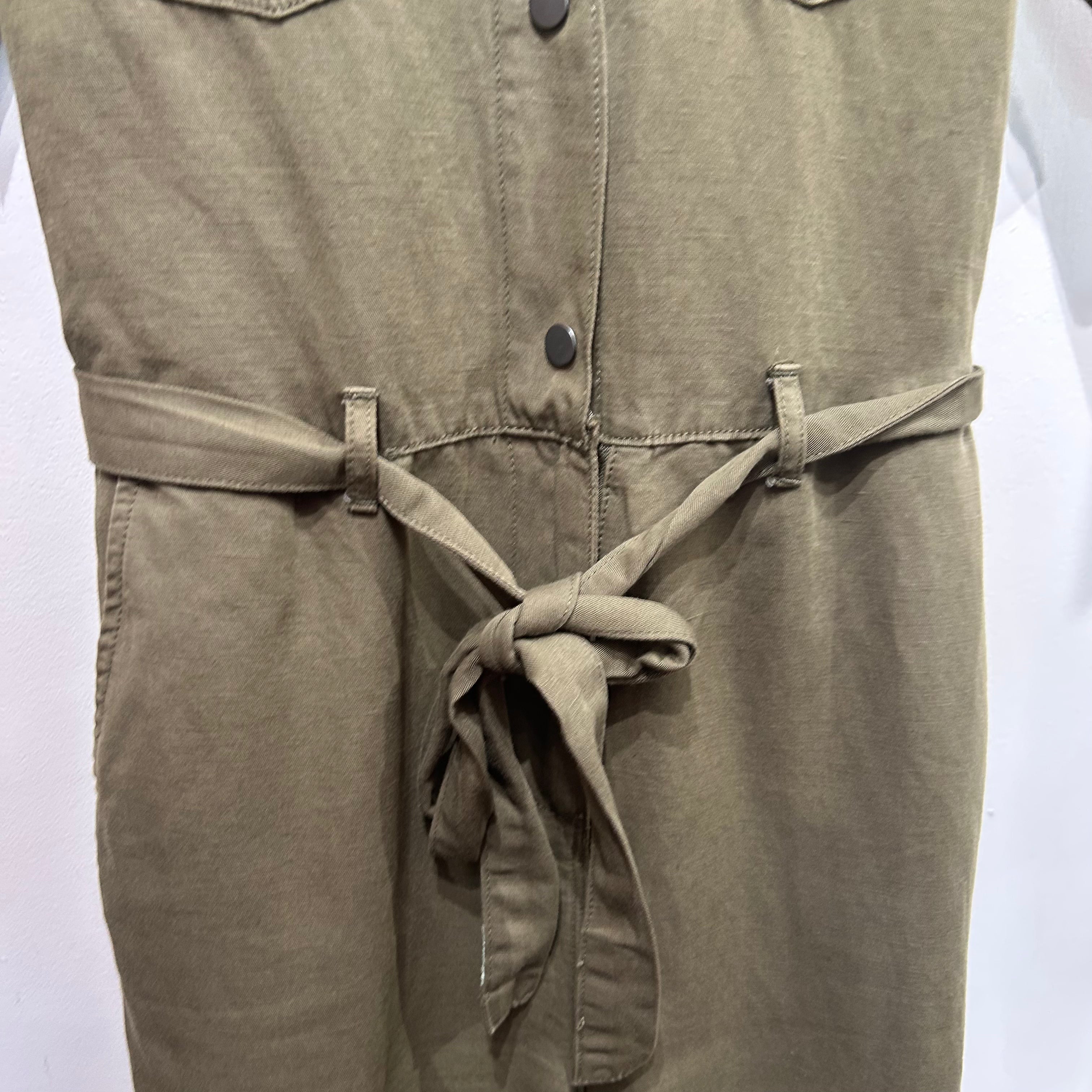 Frame New Army Green Linen Mix Belted Jumpsuit S