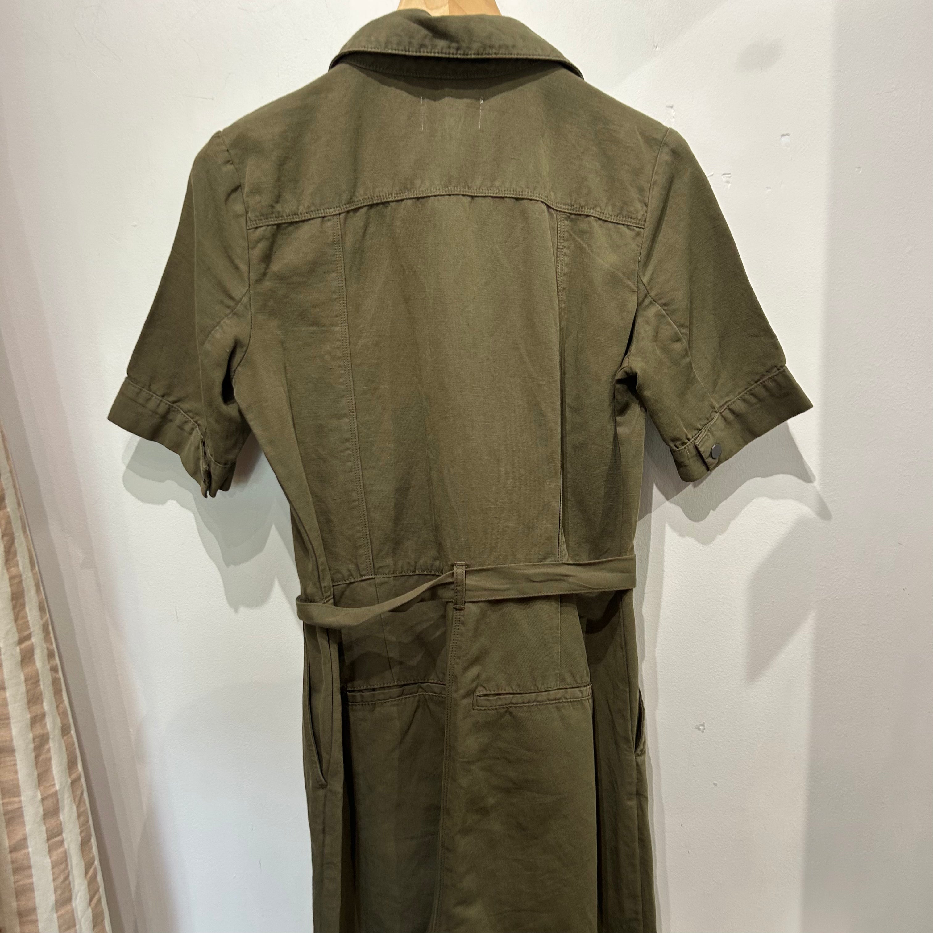 Frame New Army Green Linen Mix Belted Jumpsuit S