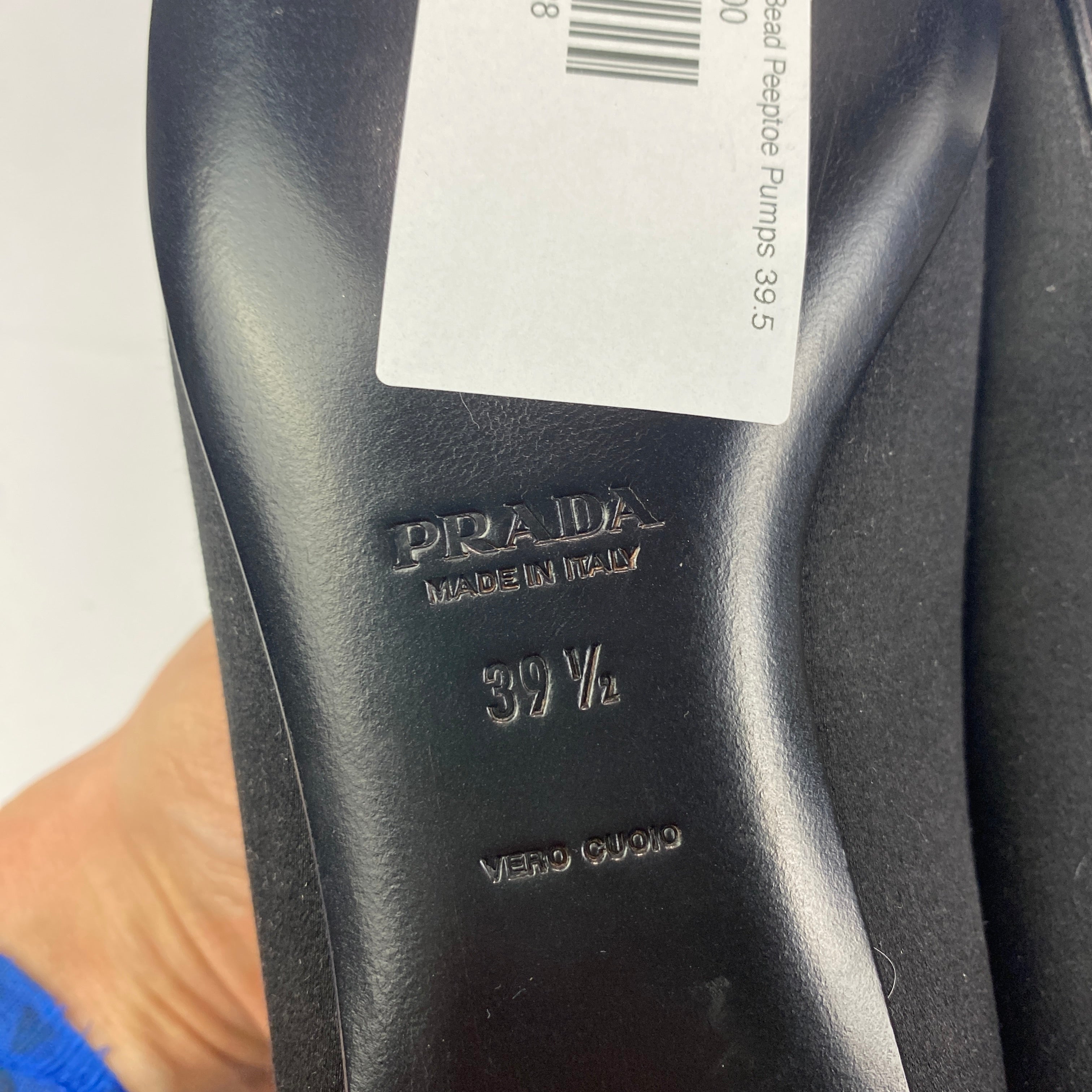 Prada New Black Silk & Aqua Bead Peeptoe Pumps 39.5
