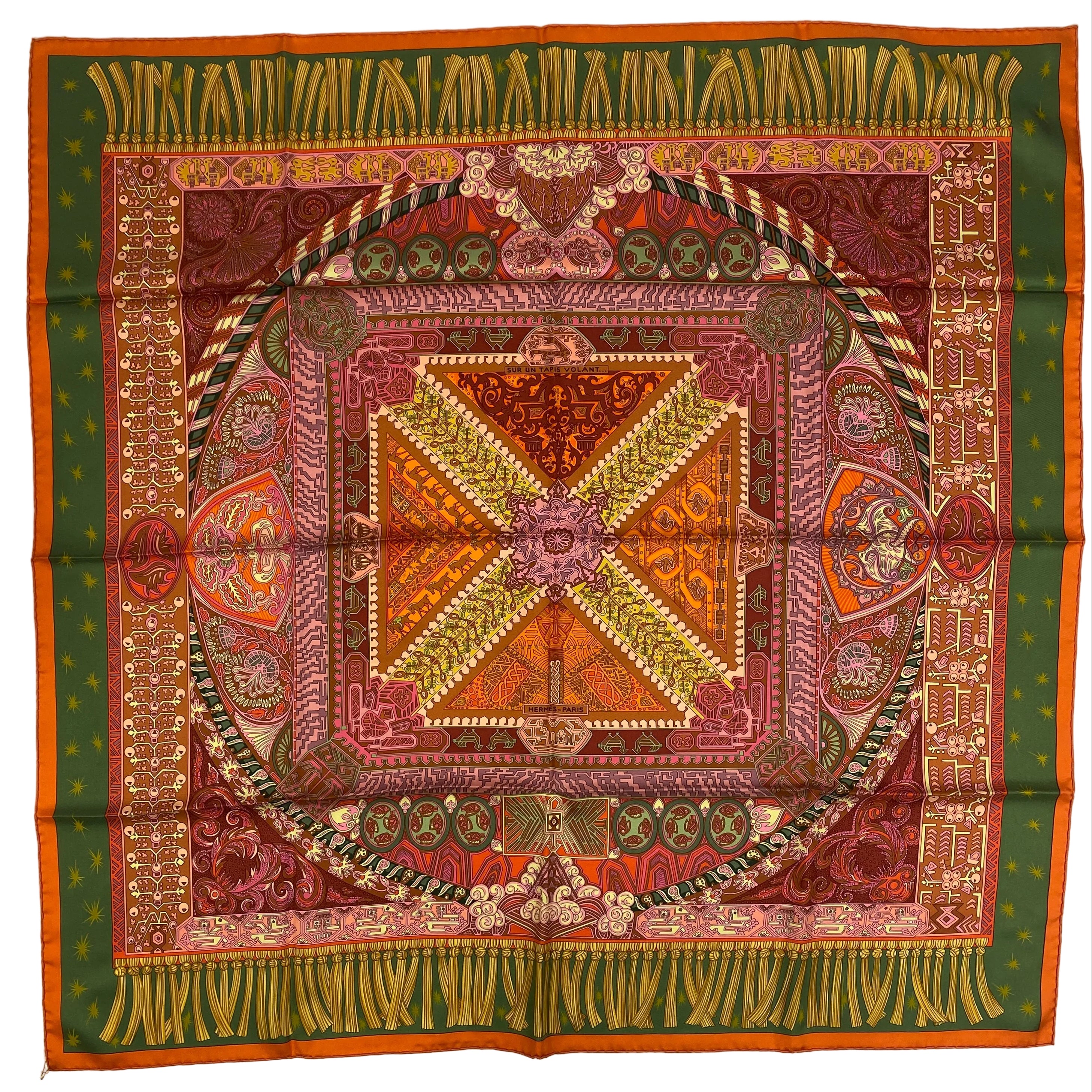 Hermes New Orange Sur Un Tapis Volant Silk Twill 90 Scarf