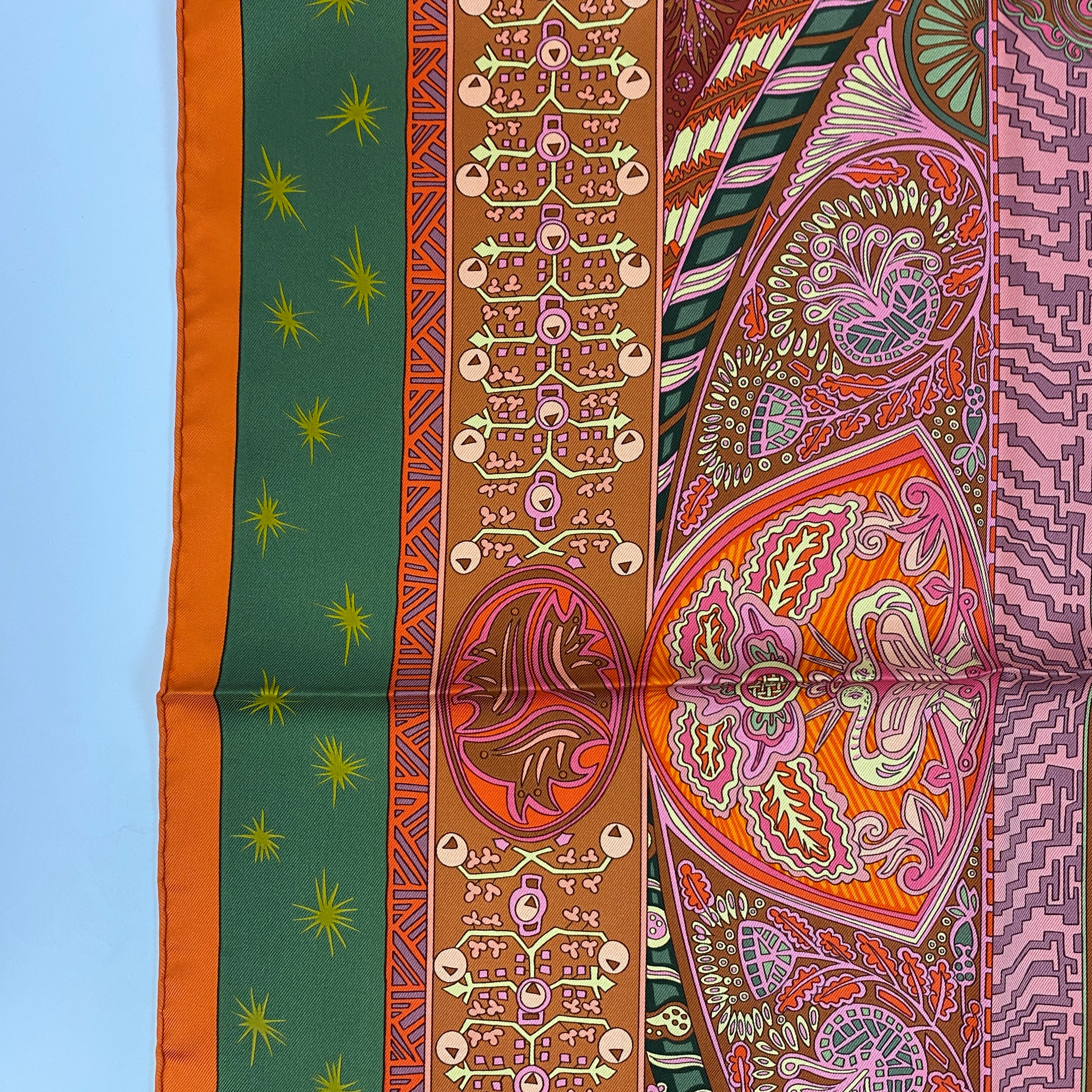 Hermes New Orange Sur Un Tapis Volant Silk Twill 90 Scarf