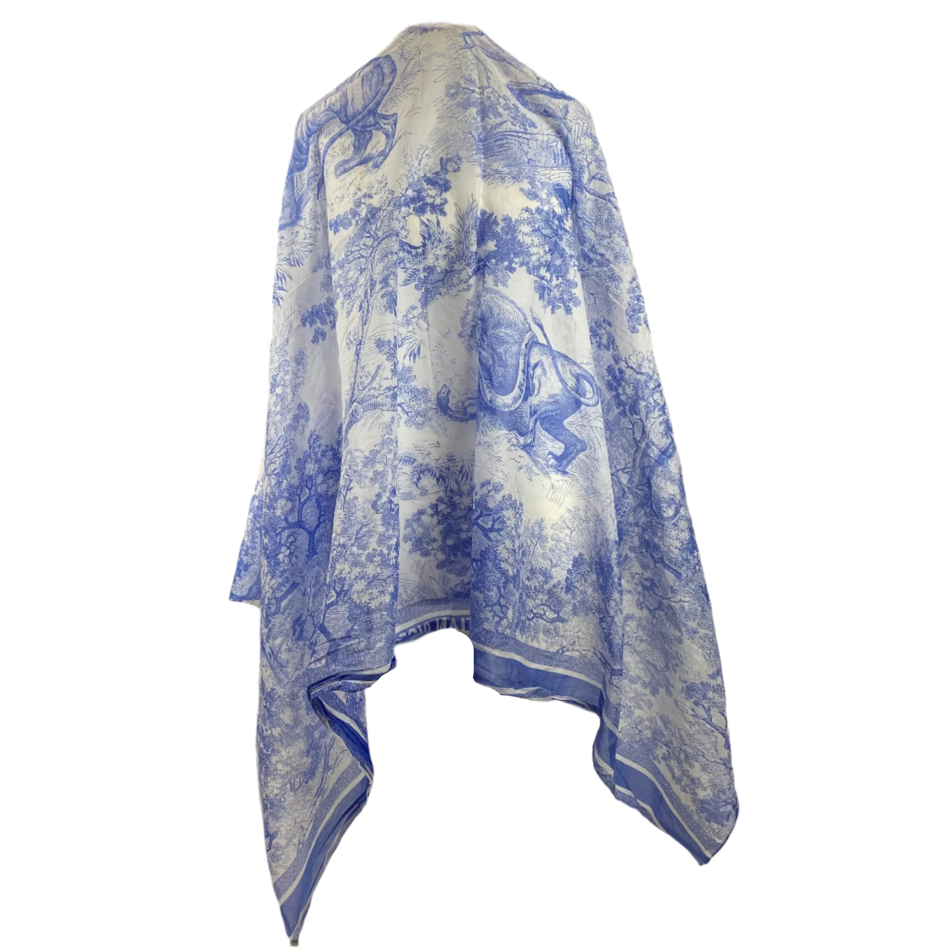 Christian Dior £445 Blue & White Cotton Toile De Jouy Sauvage Shawl Scarf
