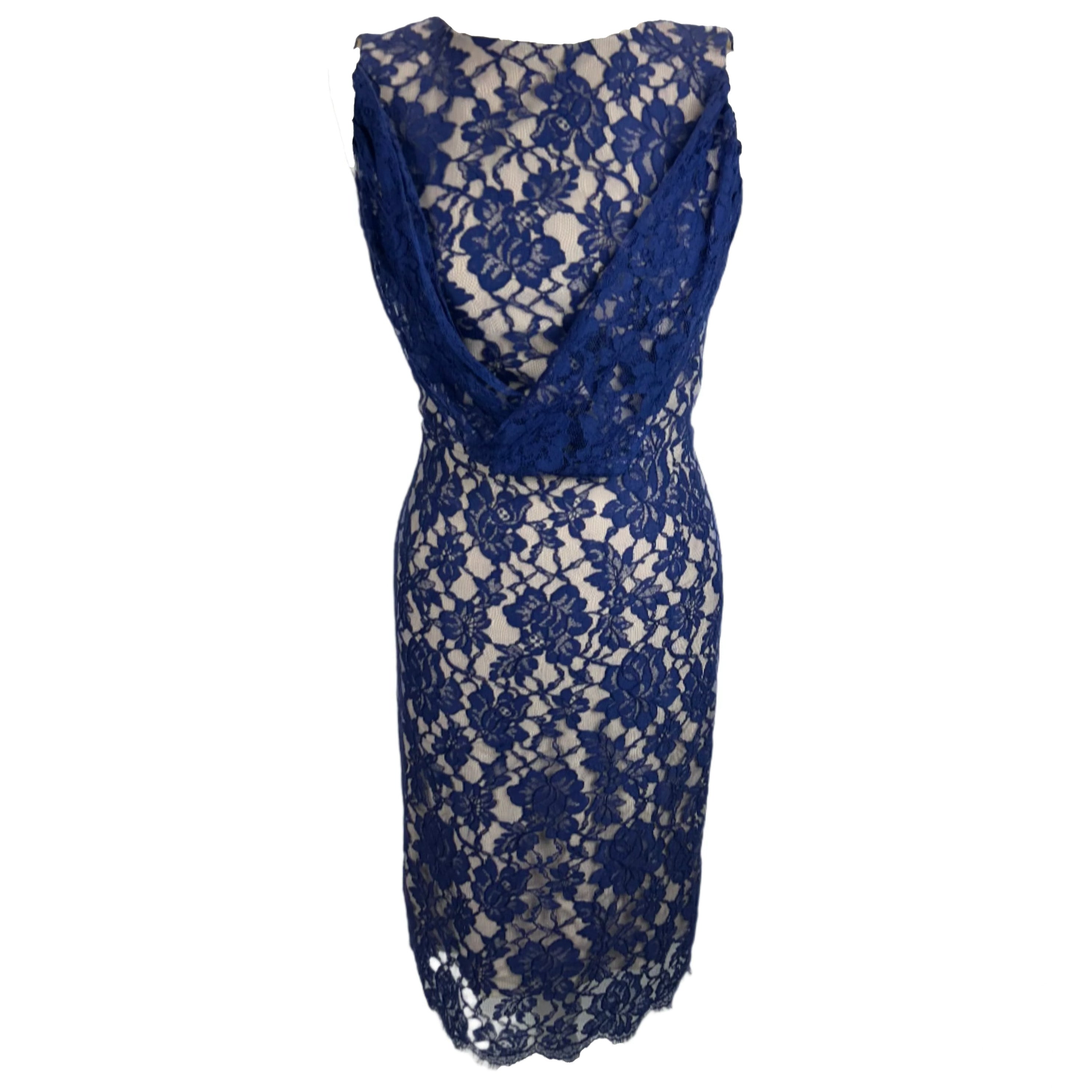 Erdem Indigo Blue Lace Midi Dress XS