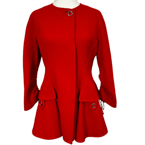 Christian Dior Scarlet Wool Crepe Bar Coat L