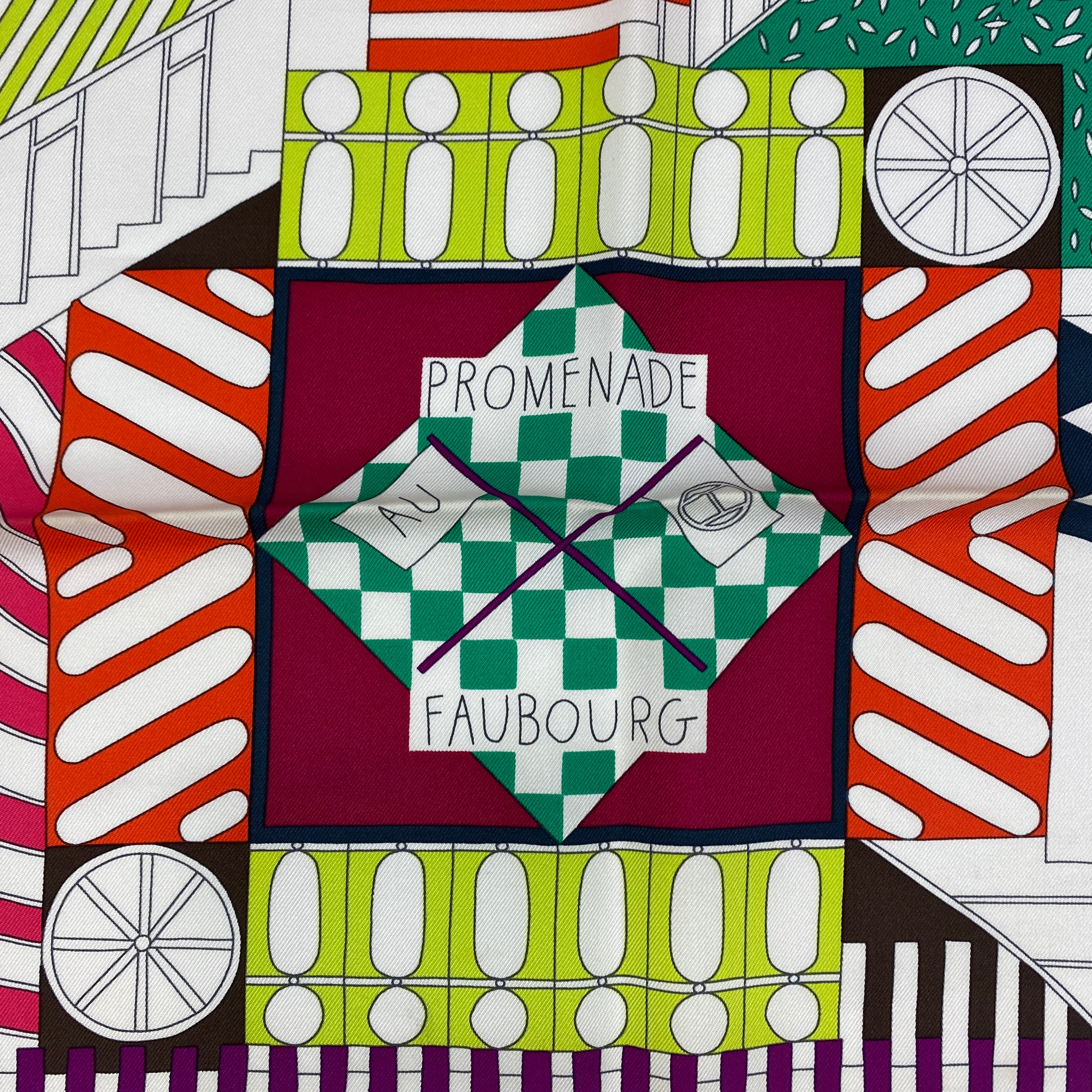 Hermes Aqua Promenade Au Faubourg Silk Twill 90 Scarf
