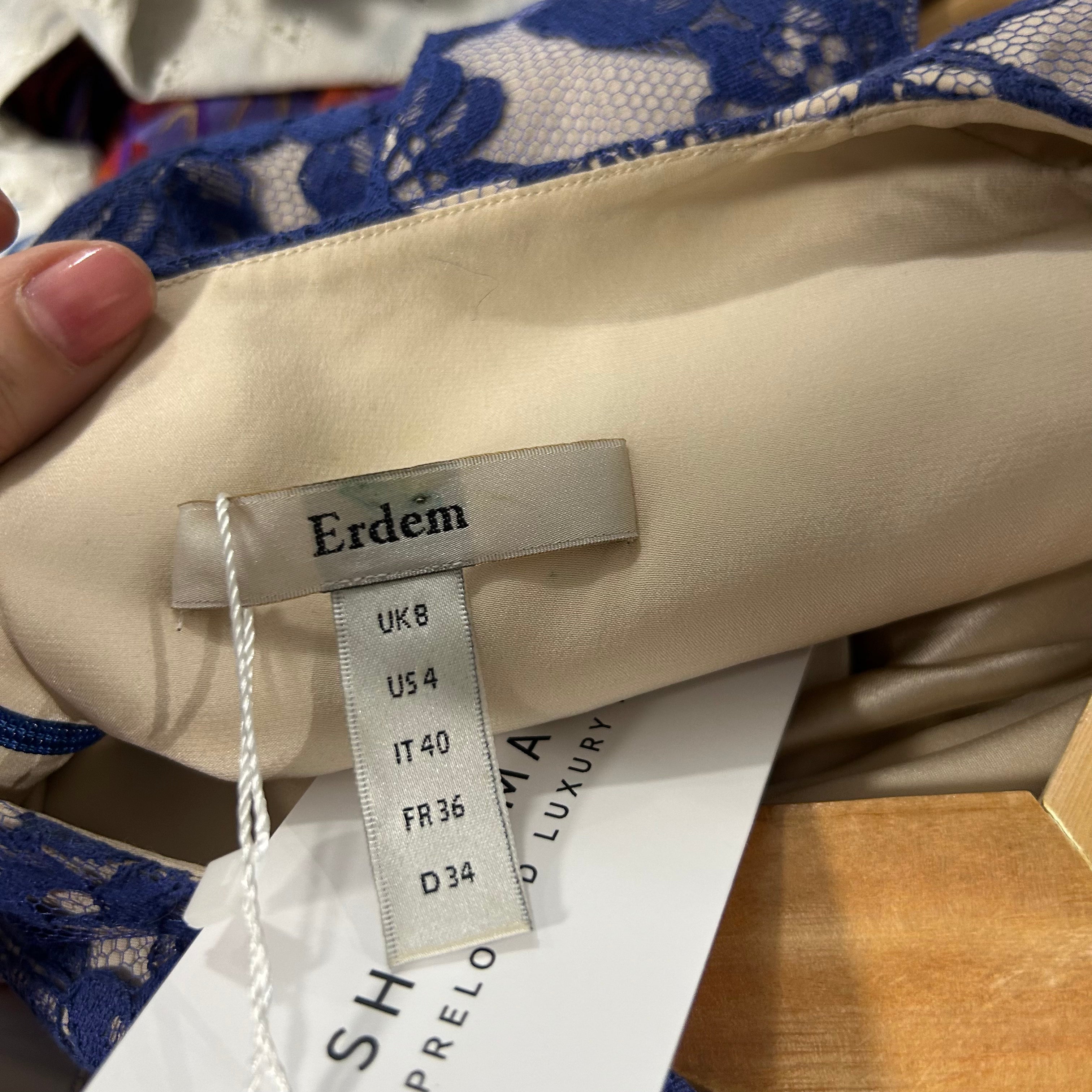 Erdem Indigo Blue Lace Midi Dress XS