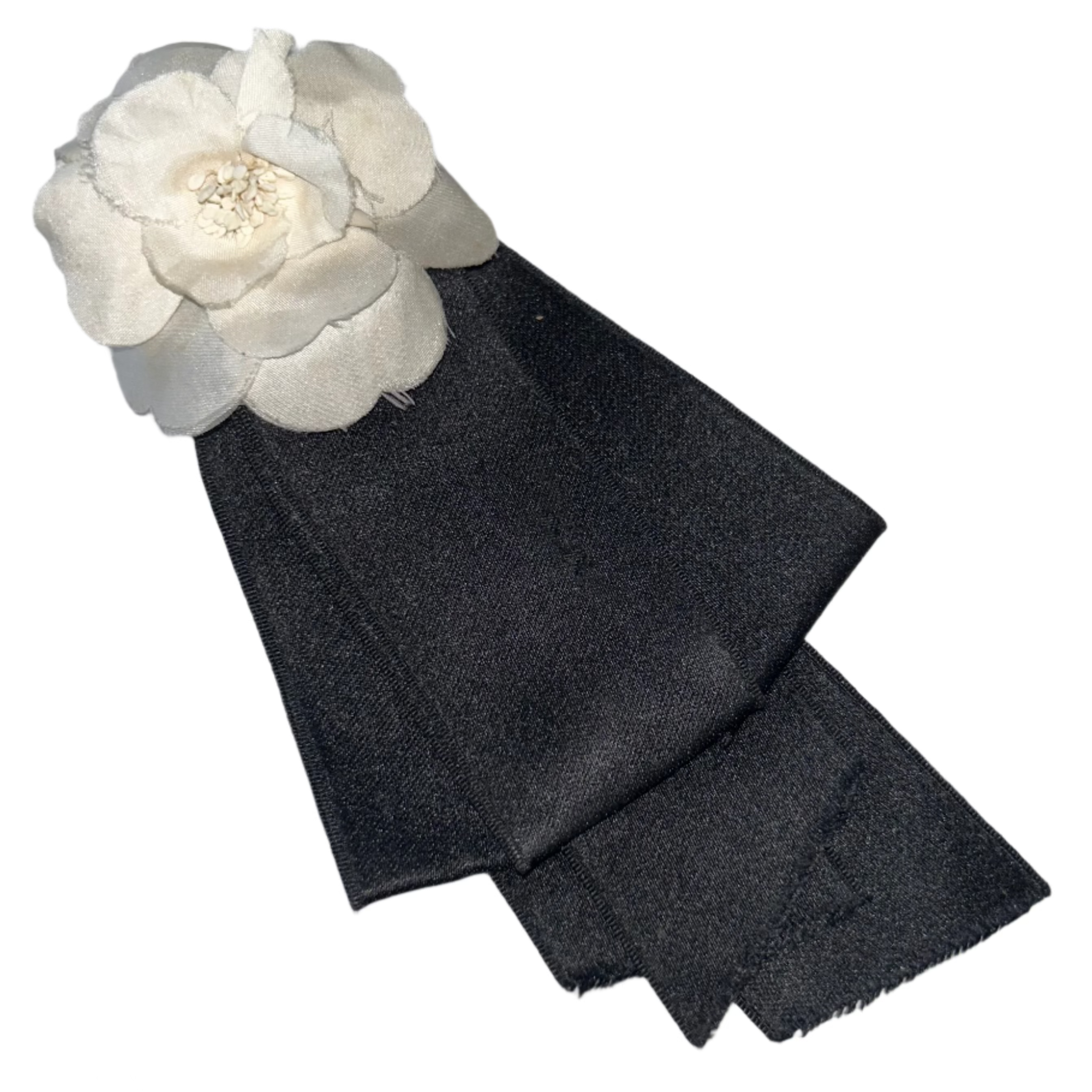 Chanel Black Silk & Cream Camellia Rare Brooch