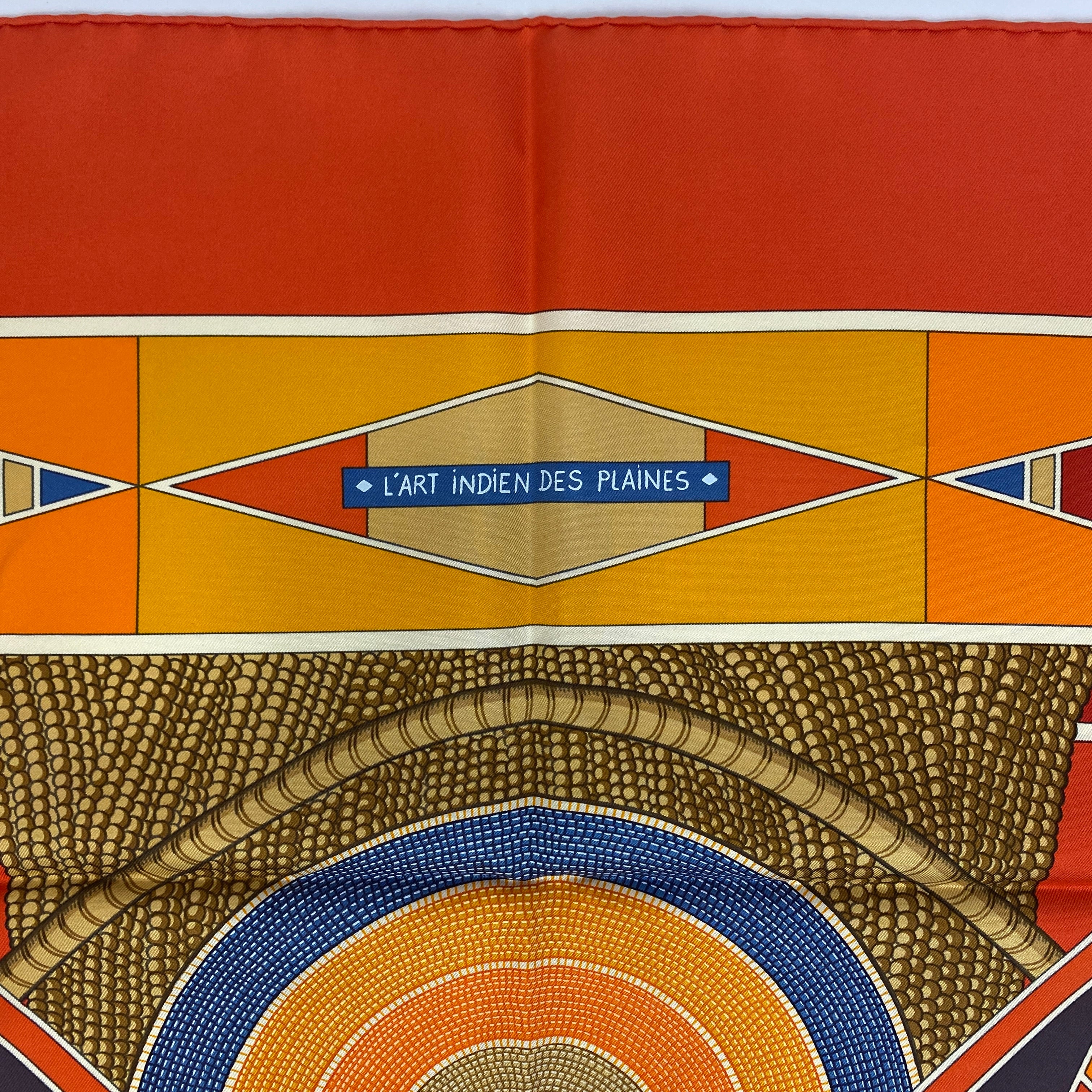 Hermes Orange L'Art Indien Des Plaines Silk Twill 90 Scarf