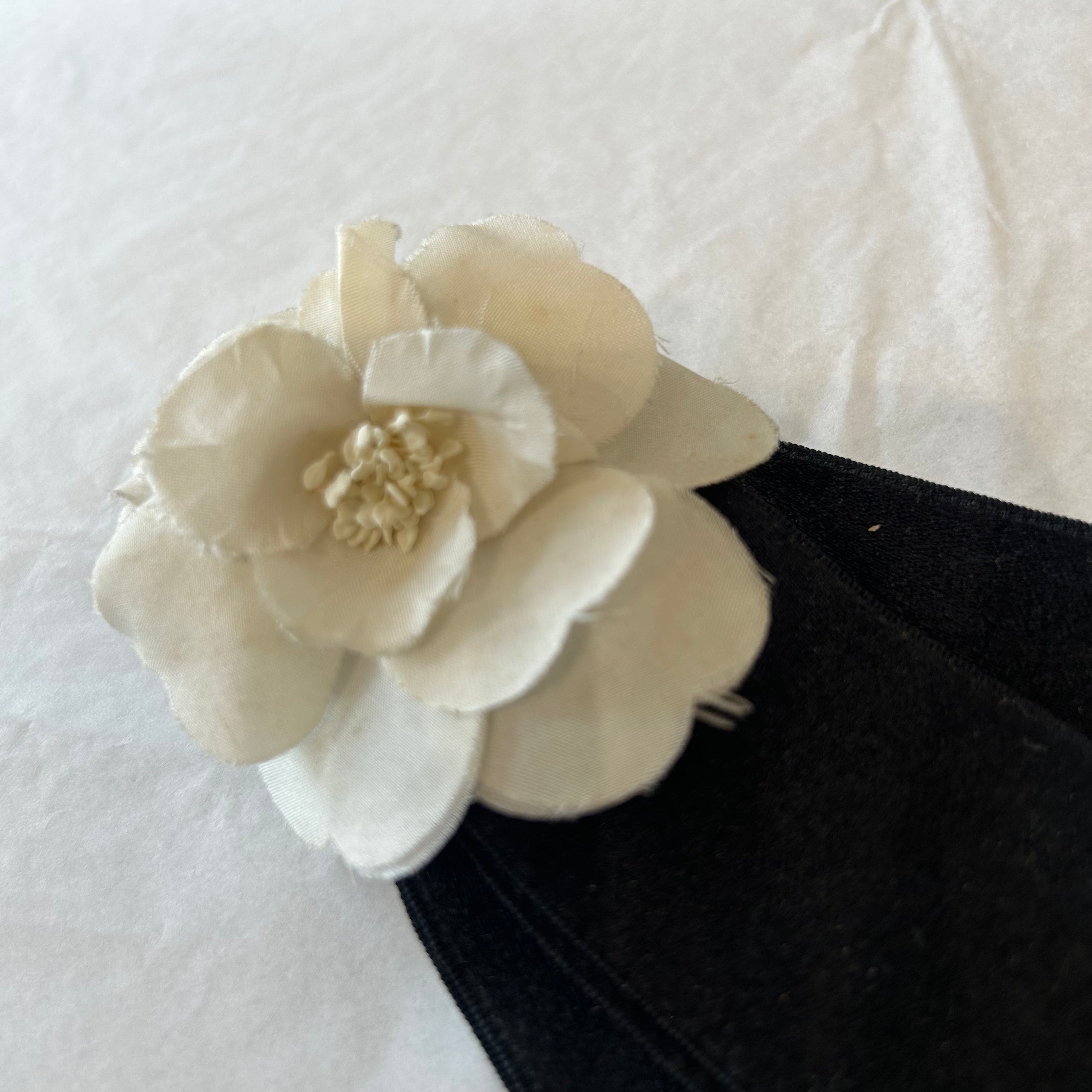 Chanel Black Silk & Cream Camellia Rare Brooch