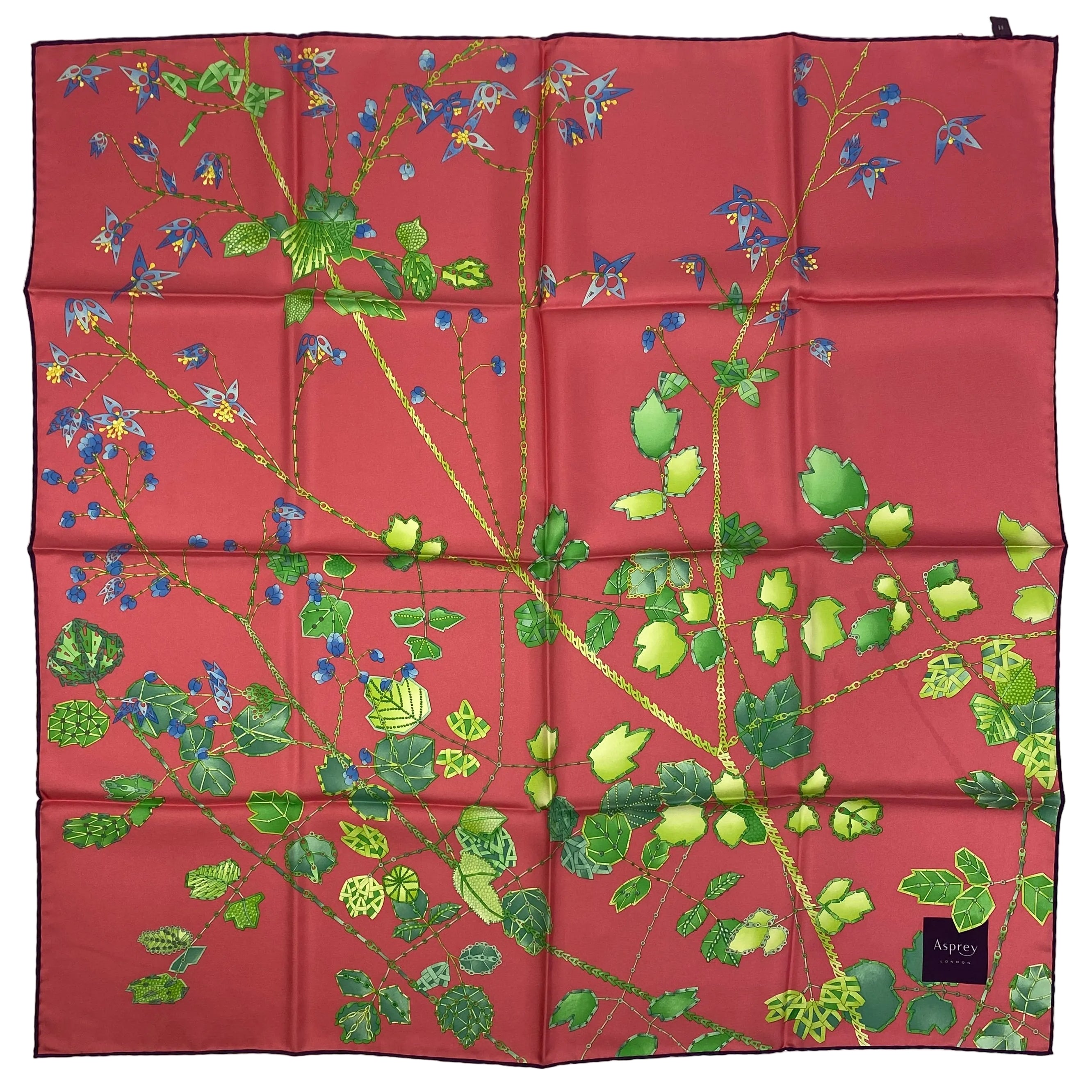 Asprey New £500 Pink Floral Chain Silk Twill 90 Scarf