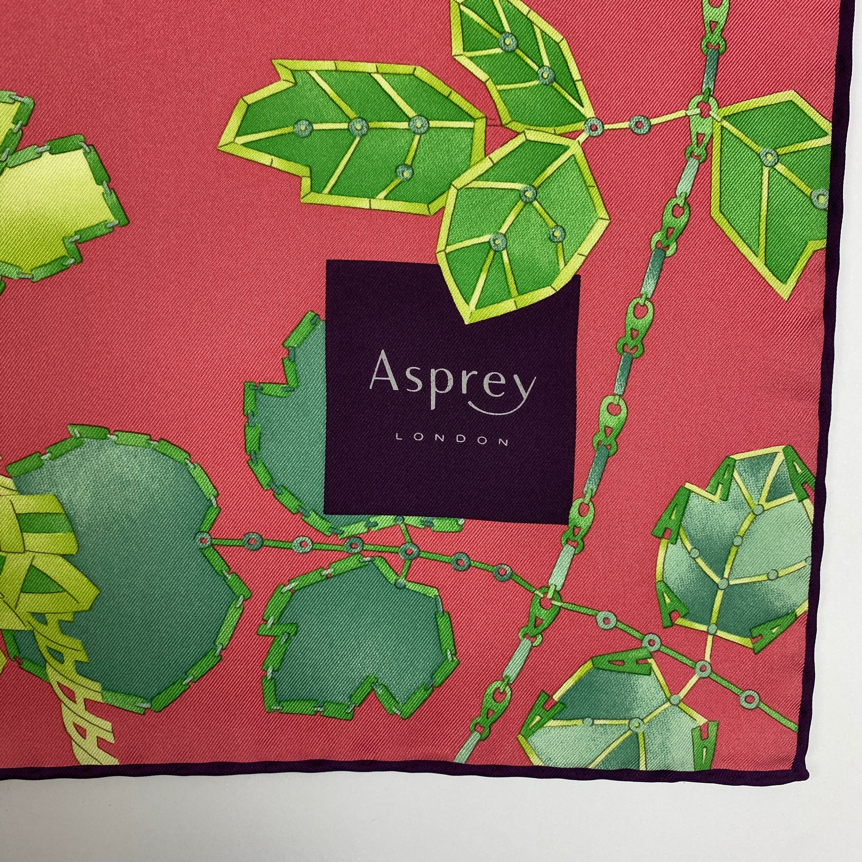 Asprey New £500 Pink Floral Chain Silk Twill 90 Scarf