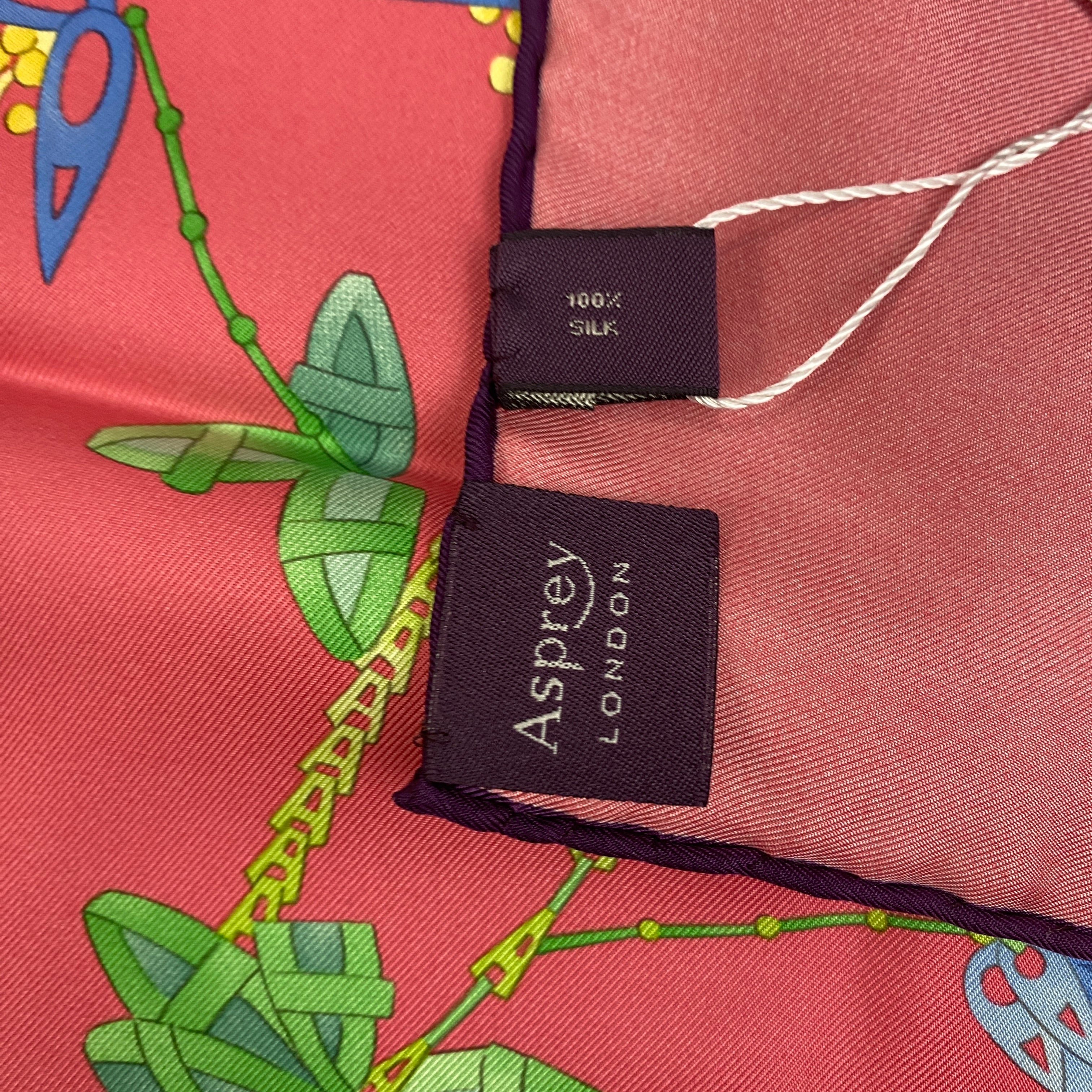 Asprey New £500 Pink Floral Chain Silk Twill 90 Scarf