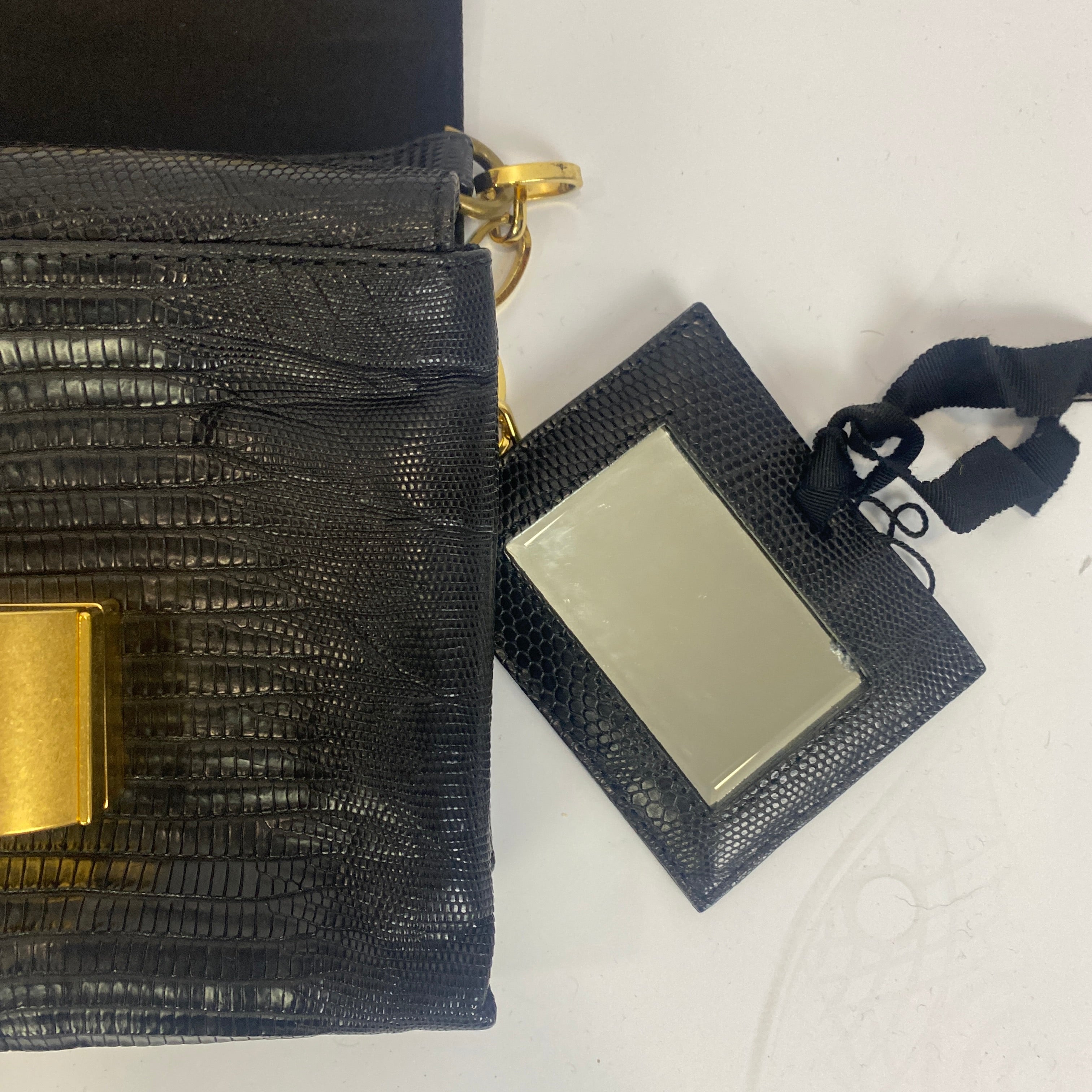 Lanvin £1390 Black Vintage Jesus Lizard Flap Small Handbag