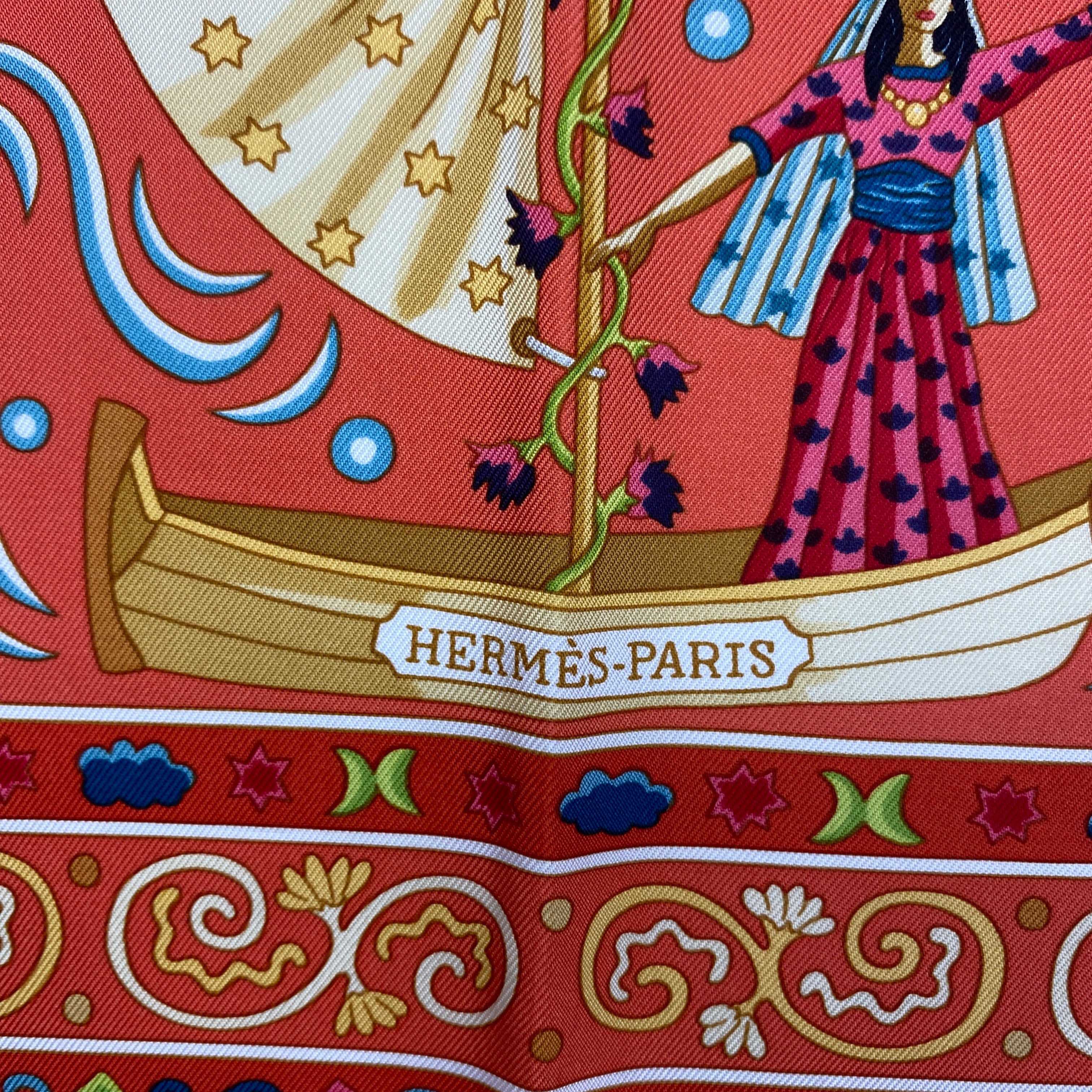 Hermes New Apricot Peuple Du Vent Silk Twill 90 Scarf