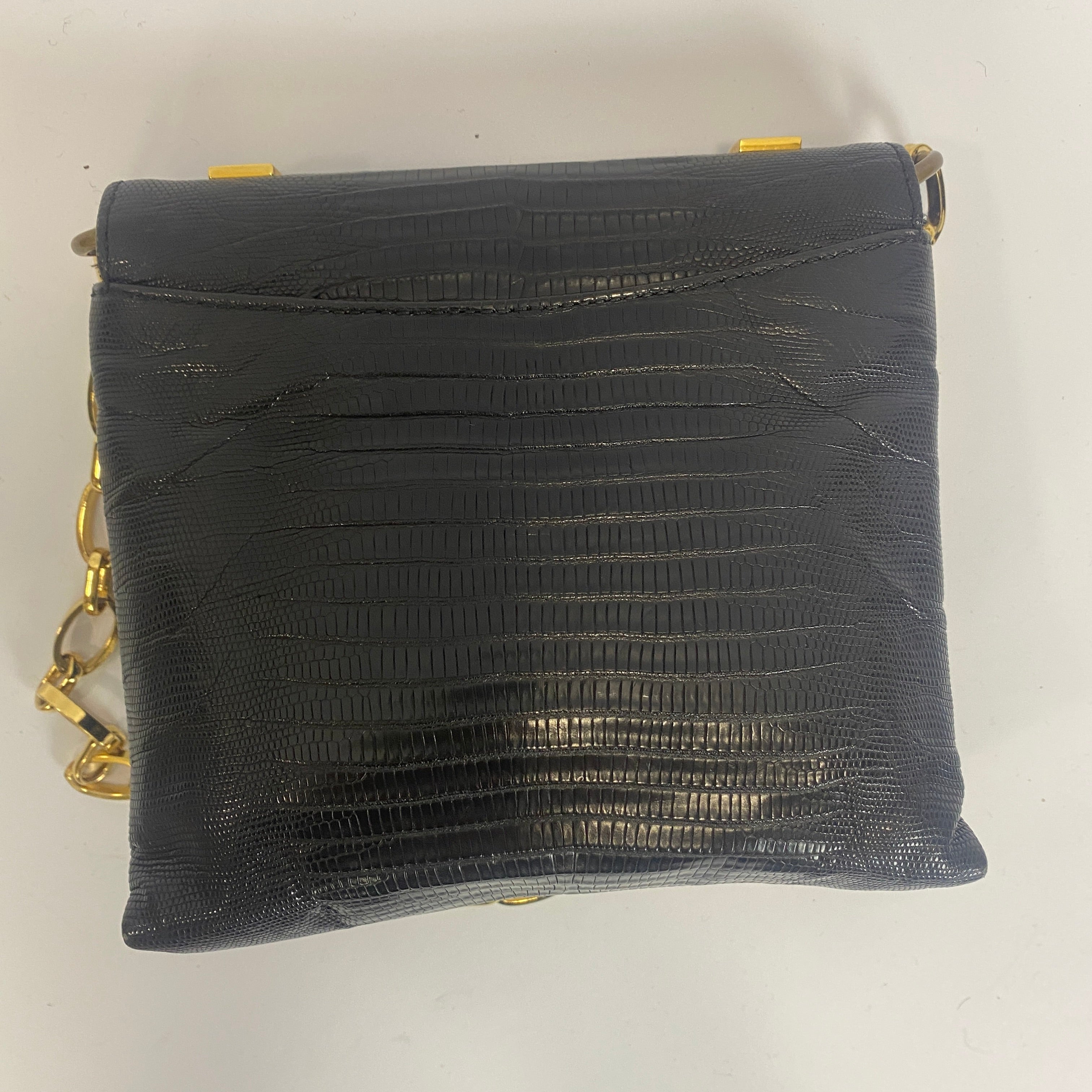 Lanvin £1390 Black Vintage Jesus Lizard Flap Small Handbag