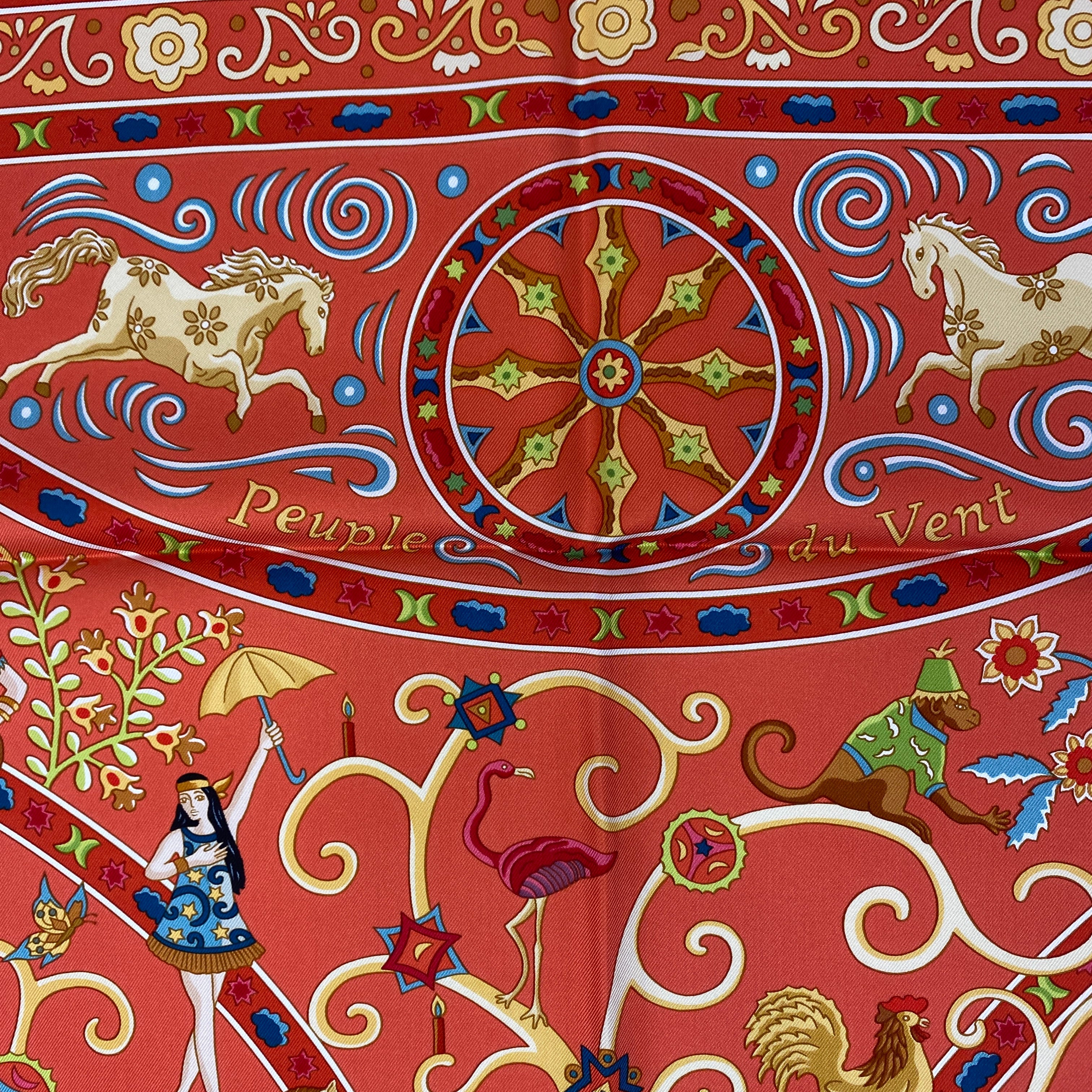 Hermes New Apricot Peuple Du Vent Silk Twill 90 Scarf