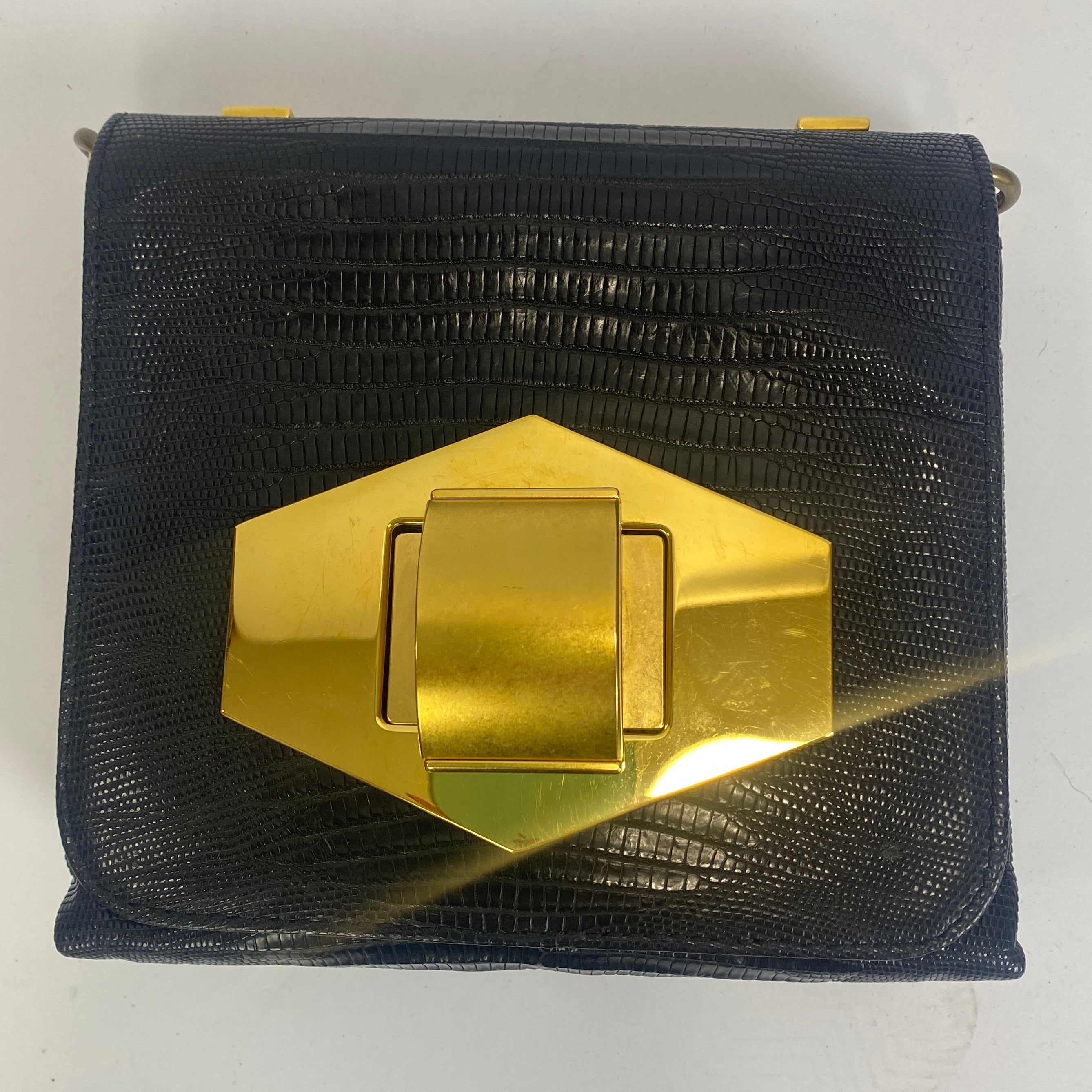 Lanvin £1390 Black Vintage Jesus Lizard Flap Small Handbag