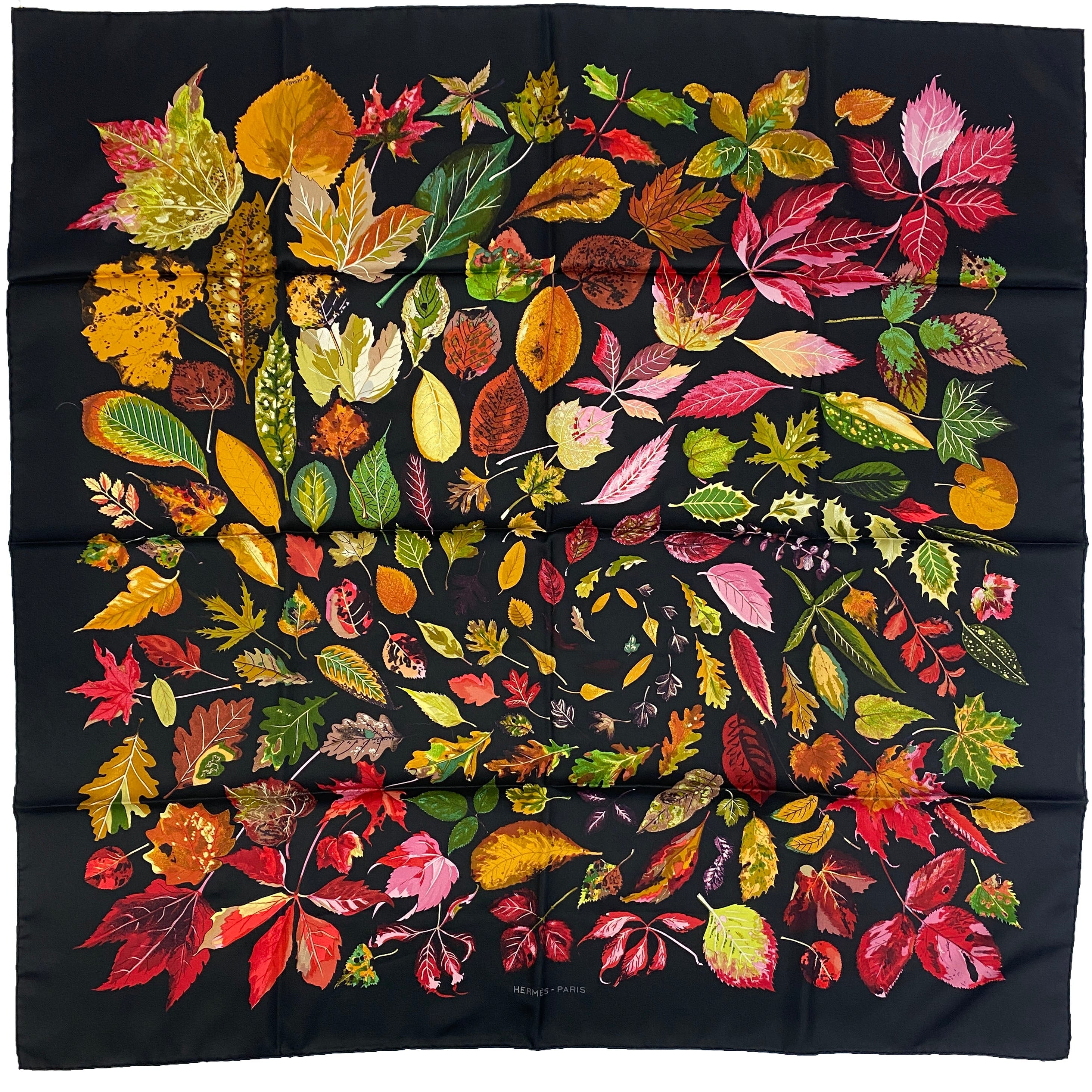 Hermes New Black Autumn Leaves Silk Twill 90 Scarf