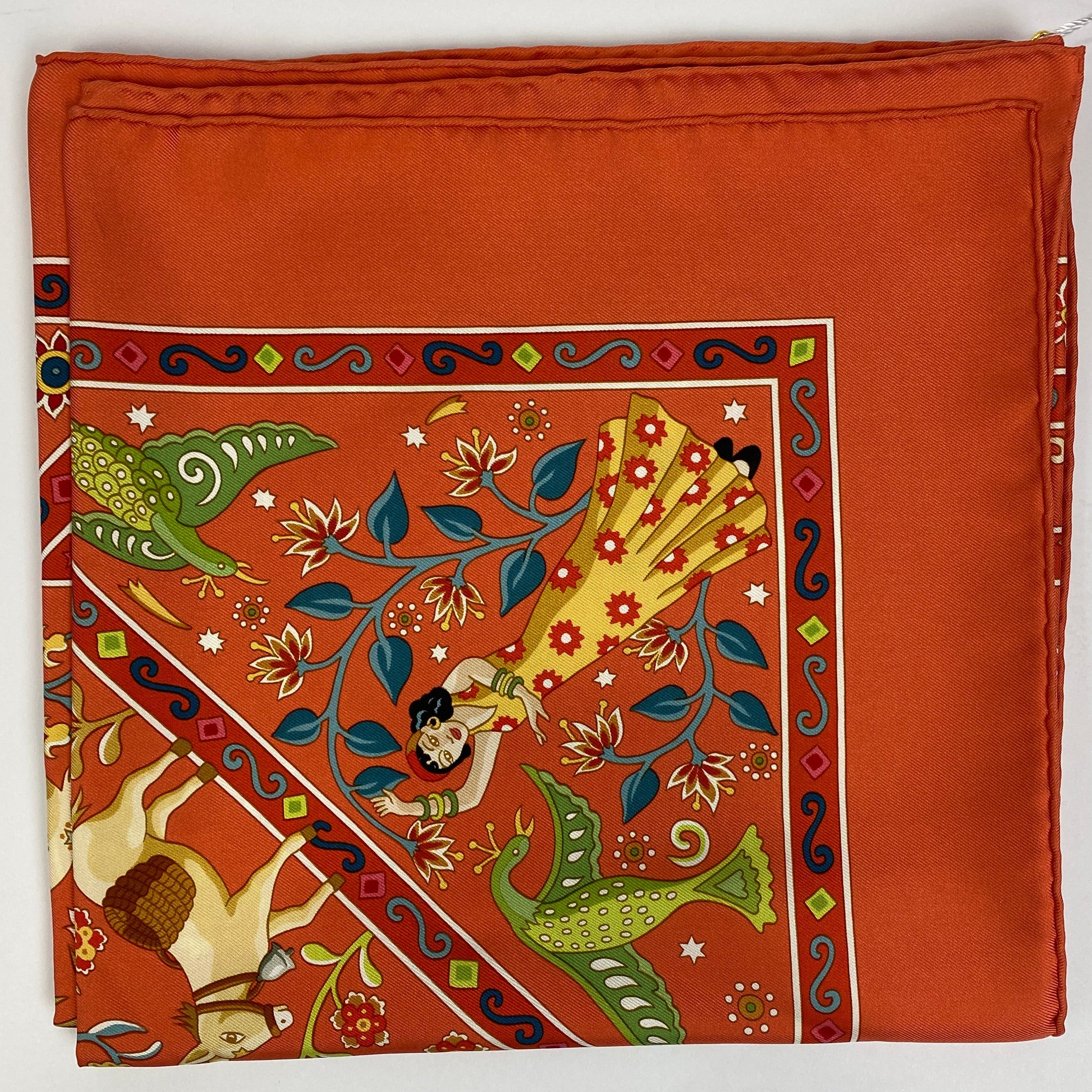Hermes New Apricot Peuple Du Vent Silk Twill 90 Scarf