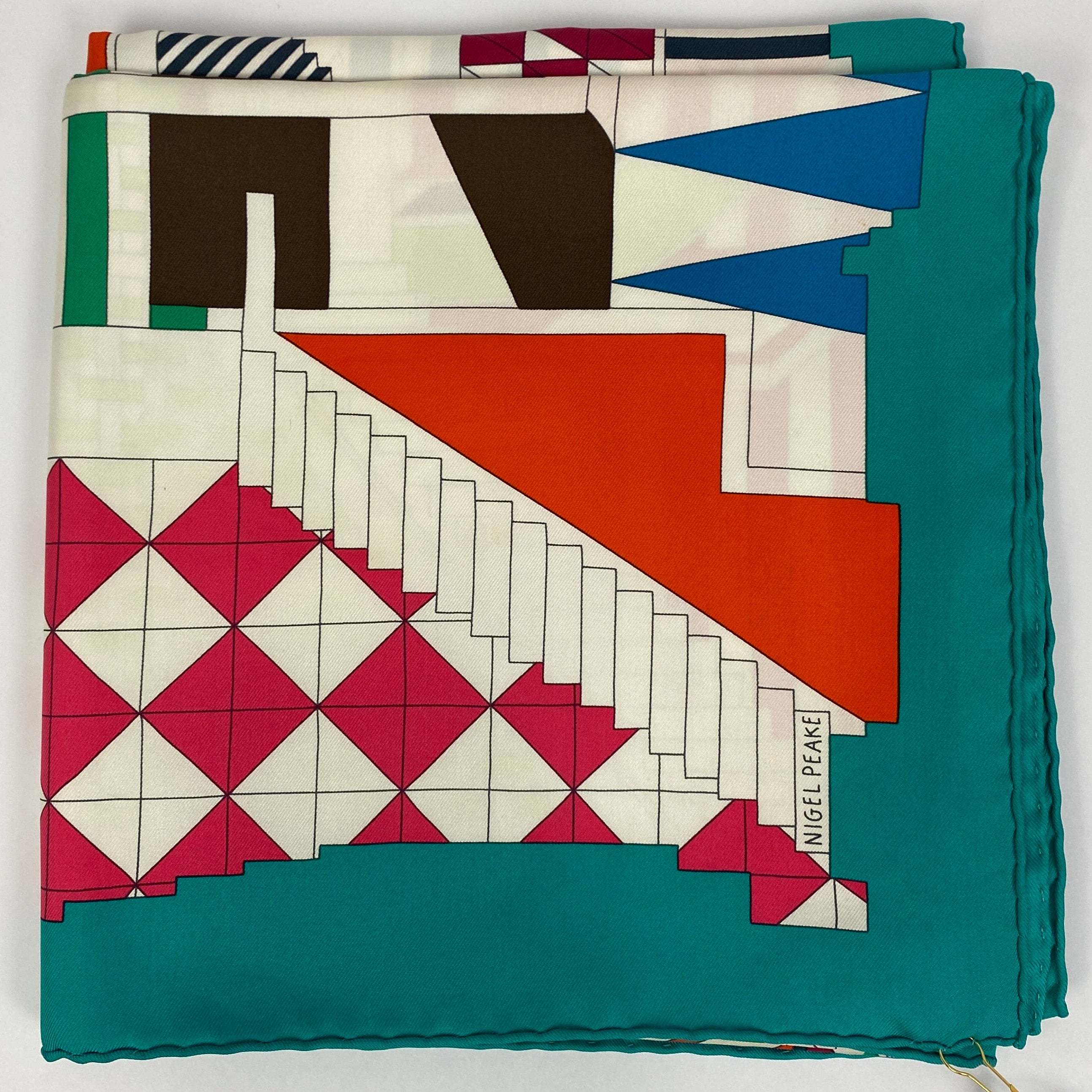 Hermes Aqua Promenade Au Faubourg Silk Twill 90 Scarf
