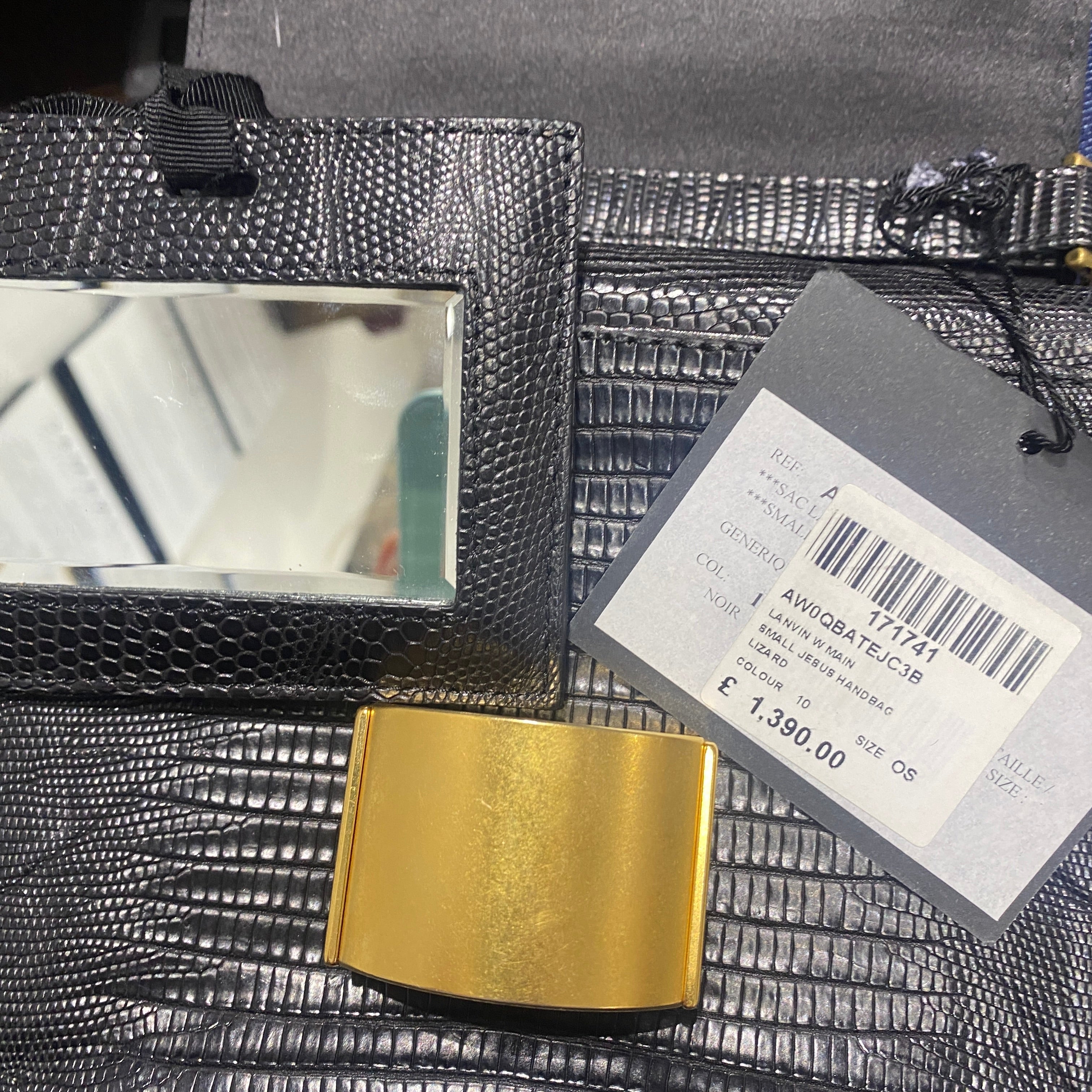 Lanvin £1390 Black Vintage Jesus Lizard Flap Small Handbag