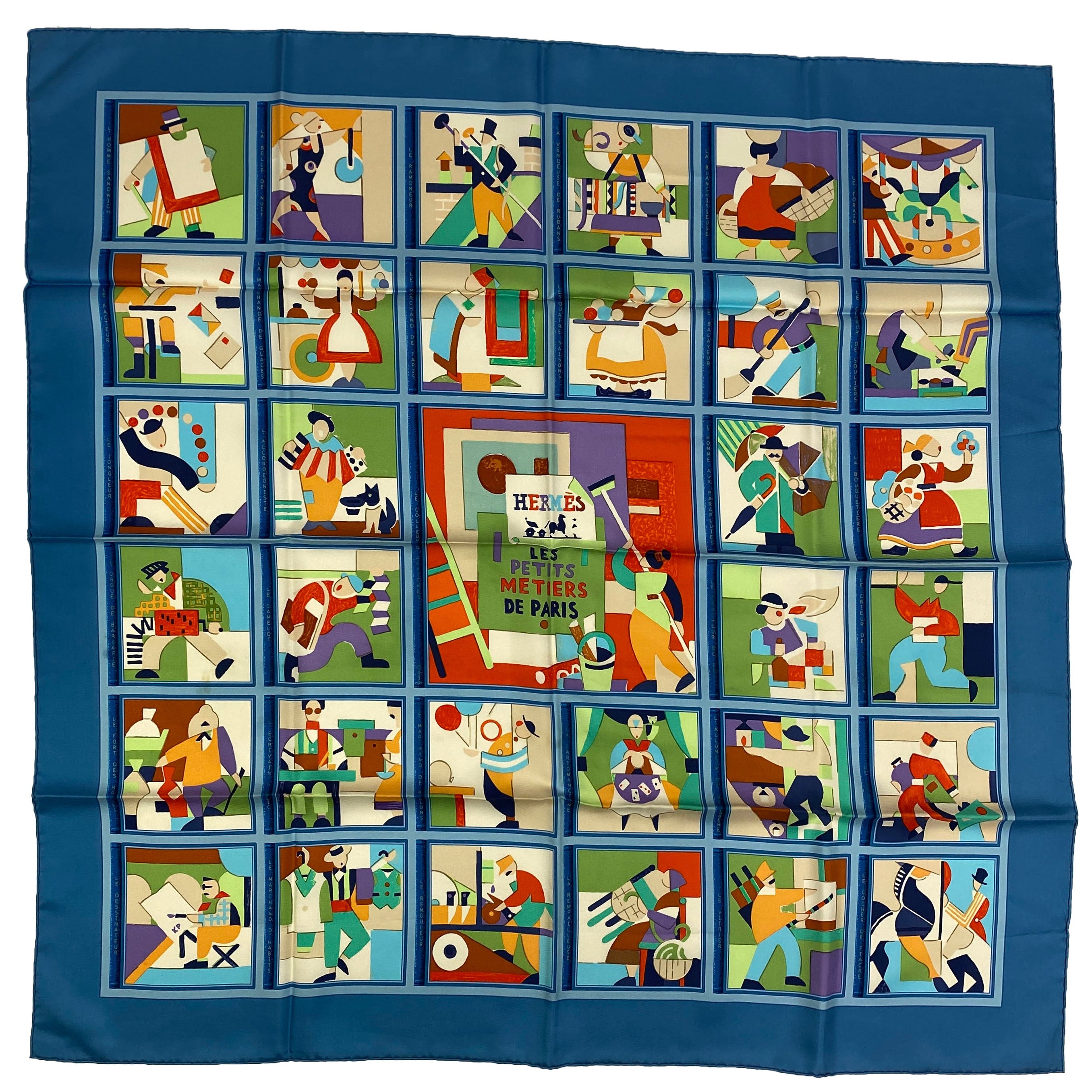 Hermes New Cornflower Les Petits Metiers De Paris Silk Twill 90 Scarf