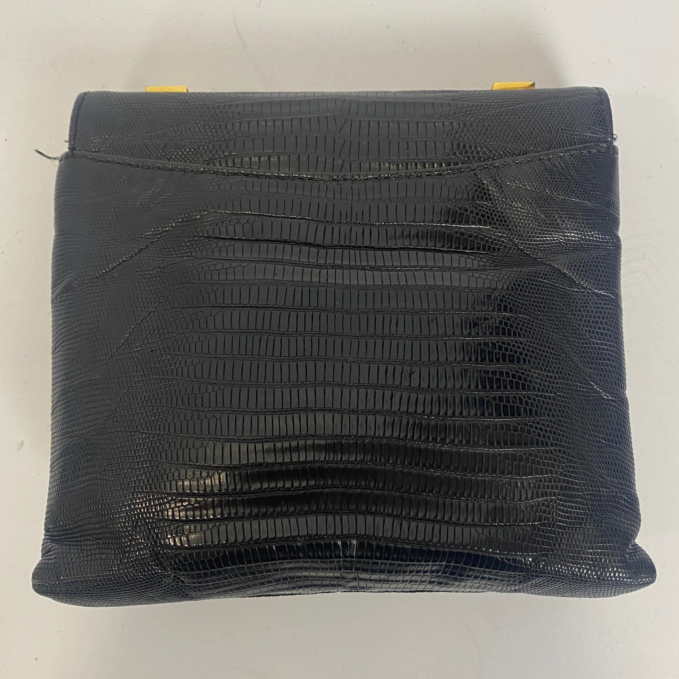 Lanvin £1390 Black Vintage Jesus Lizard Flap Small Handbag