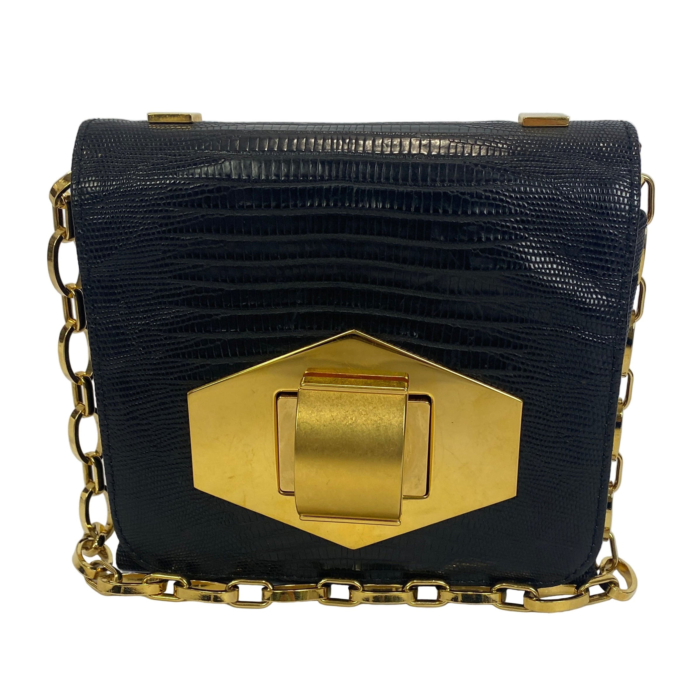 Lanvin £1390 Black Vintage Jesus Lizard Flap Small Handbag