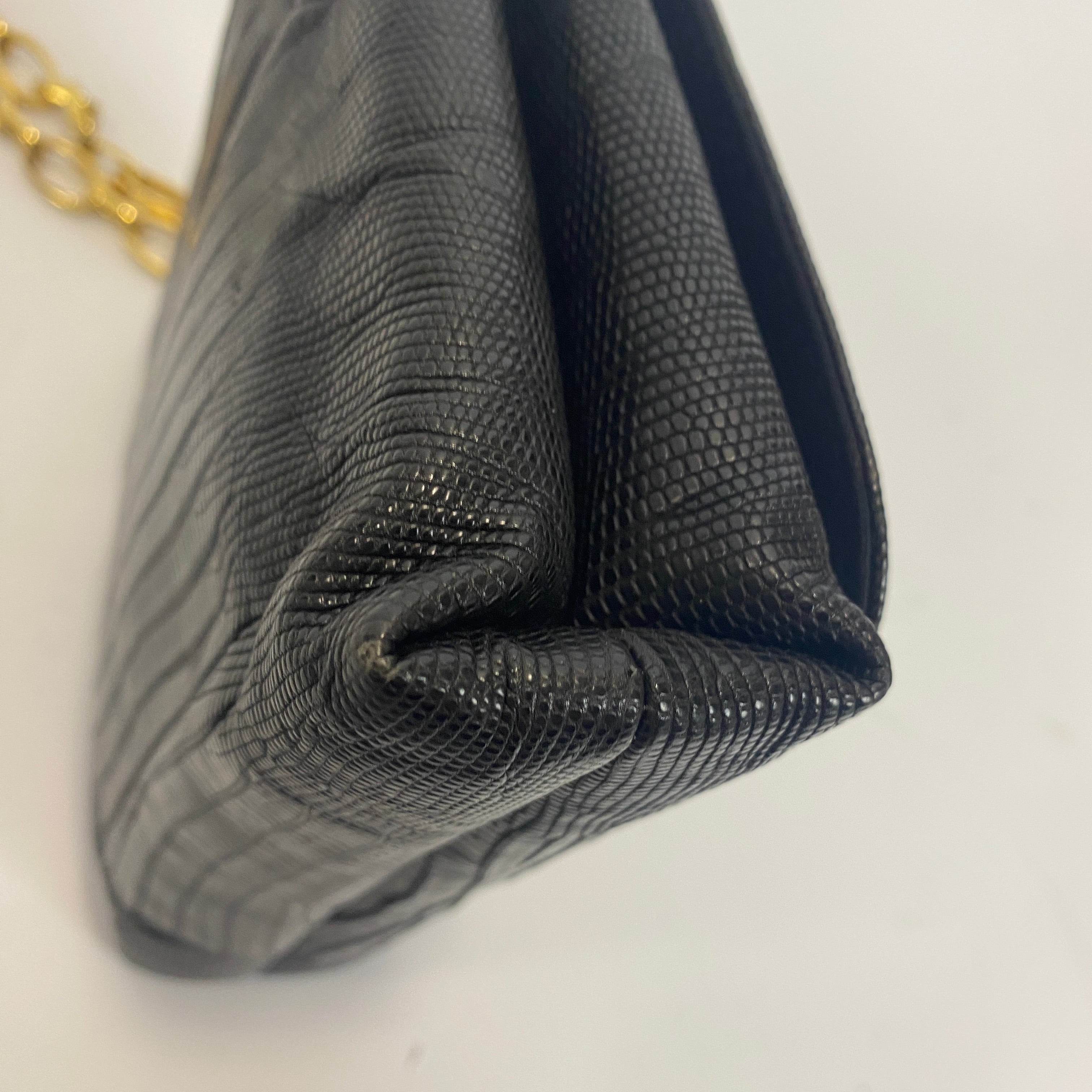 Lanvin £1390 Black Vintage Jesus Lizard Flap Small Handbag