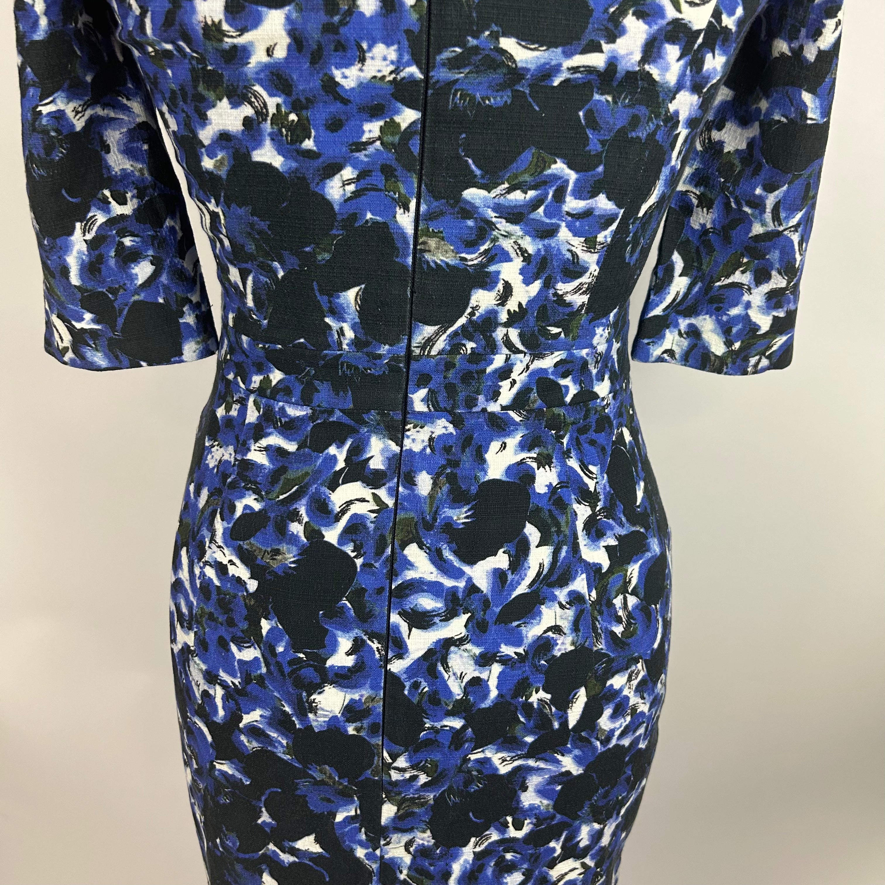 Erdem Blue & Black Floral Cotton Weave Midi Dress S