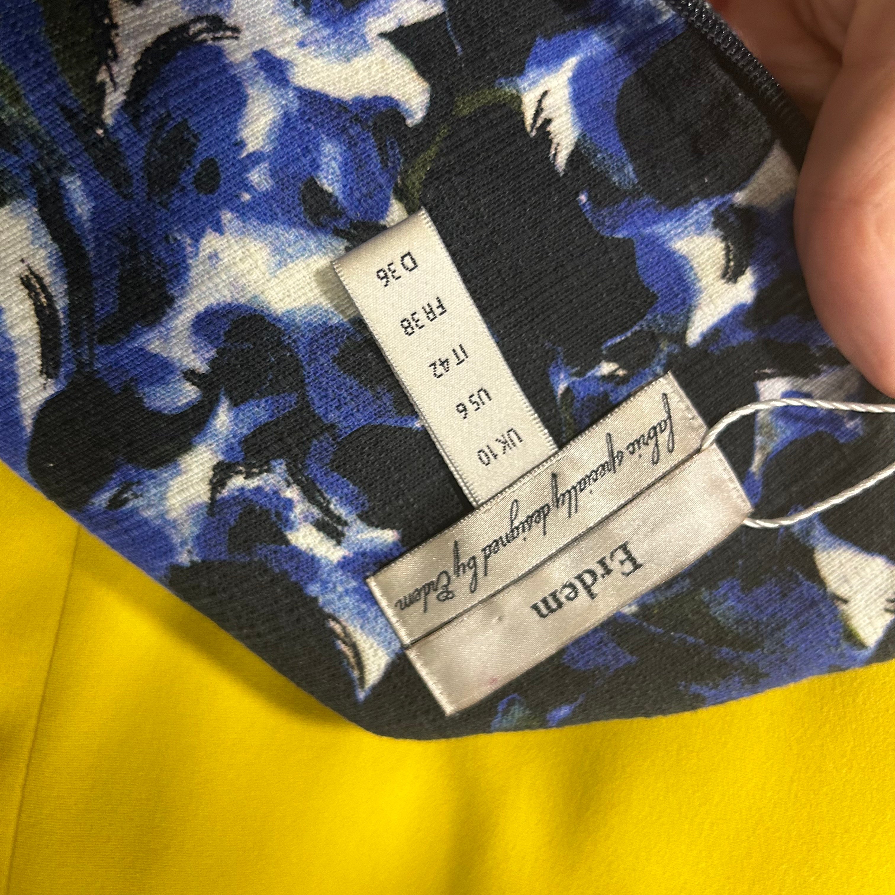 Erdem Blue & Black Floral Cotton Weave Midi Dress S