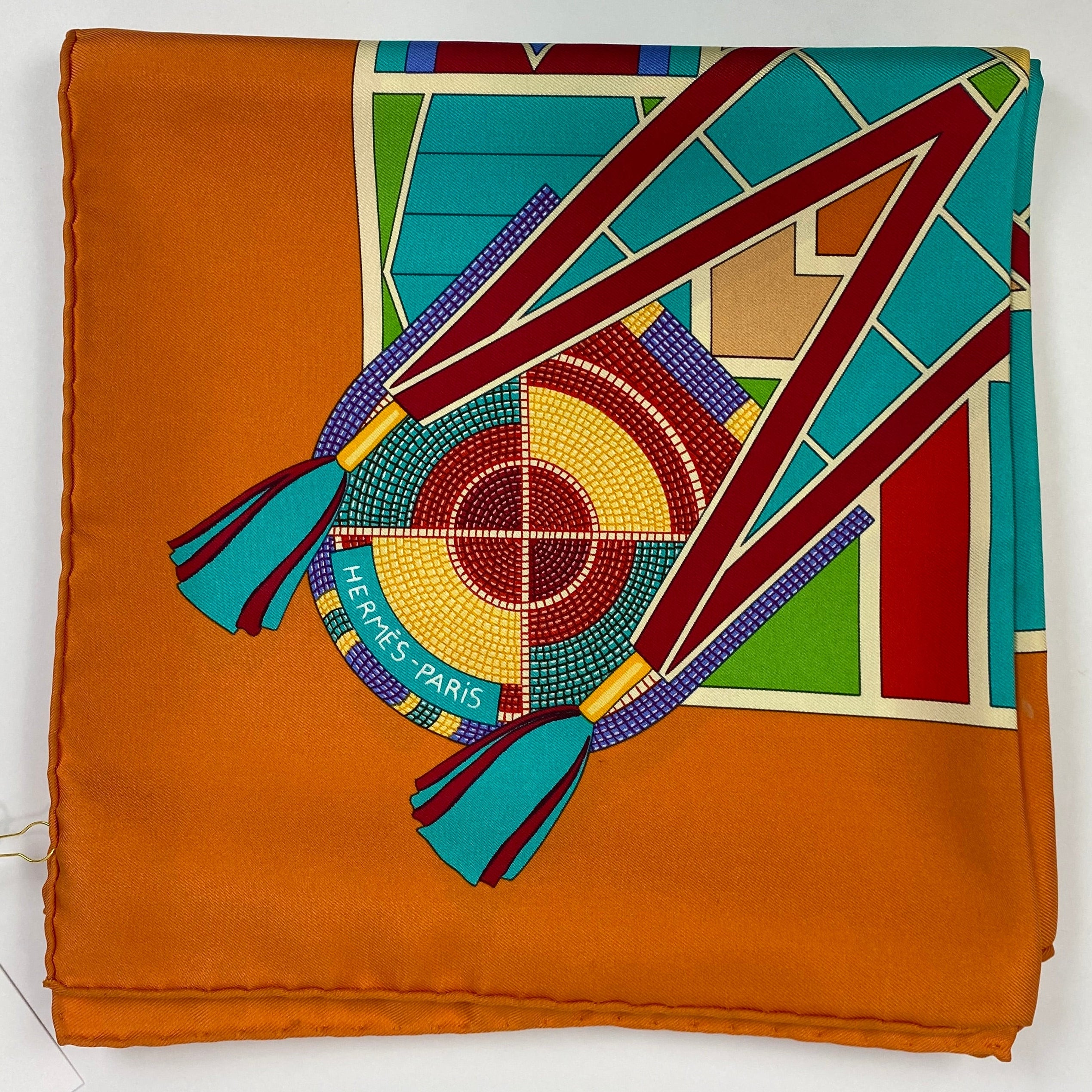 Hermes Orange L'Art Indien Des Plaines Silk Twill 90 Scarf